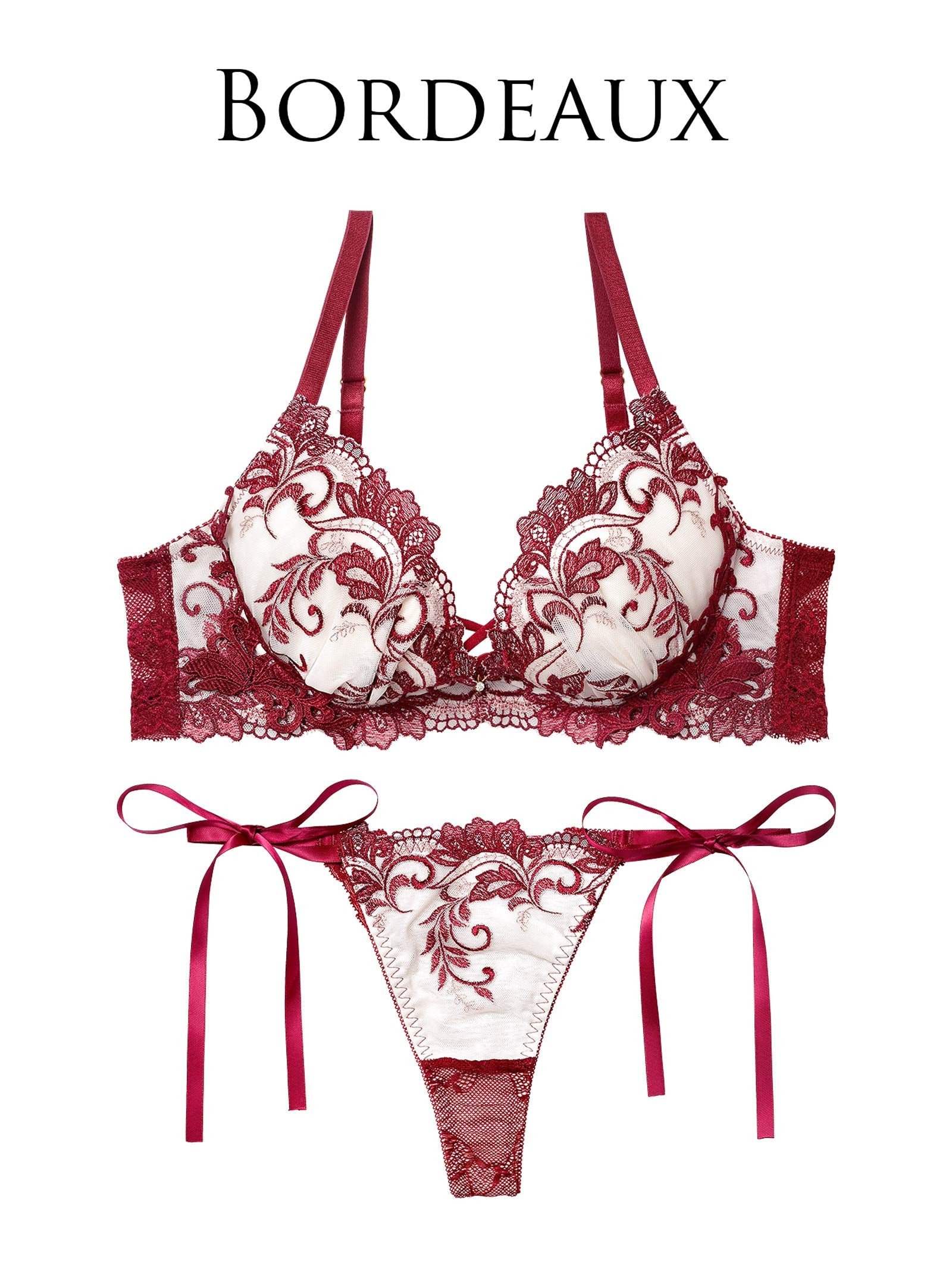 11/14新作!【永尾まりや着用】【Reinest】バロックリーフエンブロイダリーブラジャー&サイド紐バック透けTバックショーツ