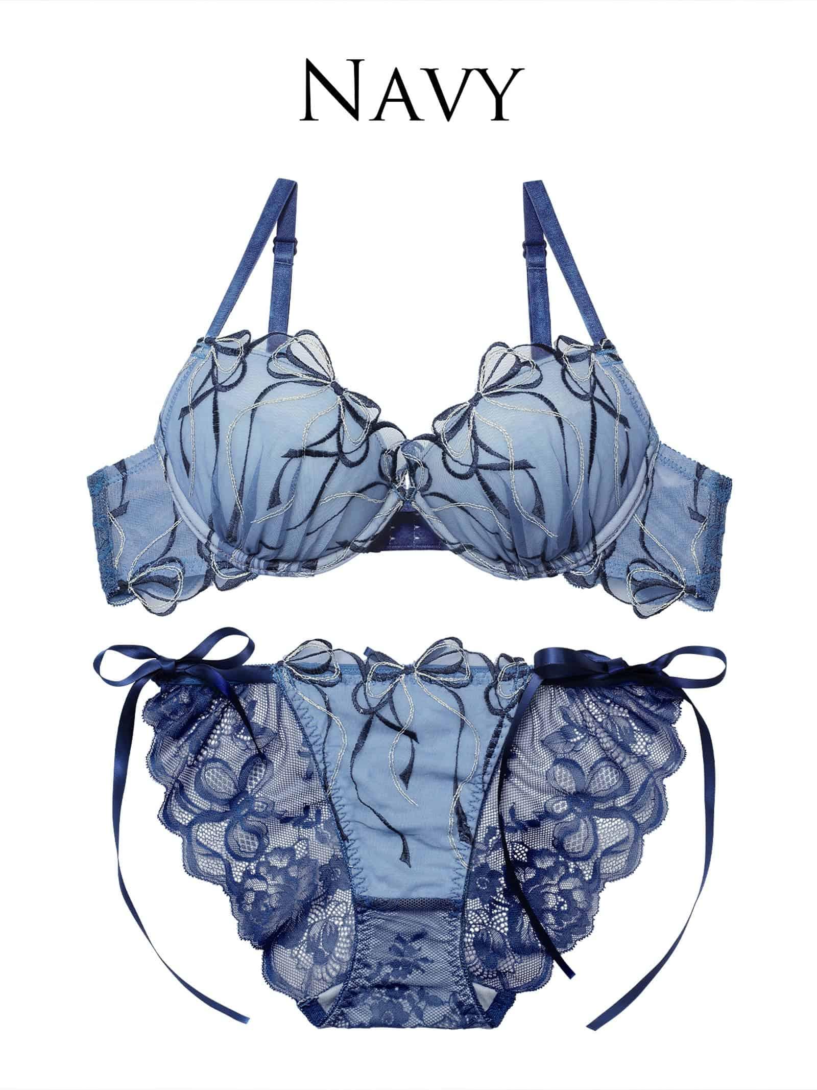 4/9再販!【永尾まりや着用】【Reinest】メロウリボンレースブラジャー&サイド紐バック透けフルバックショーツ