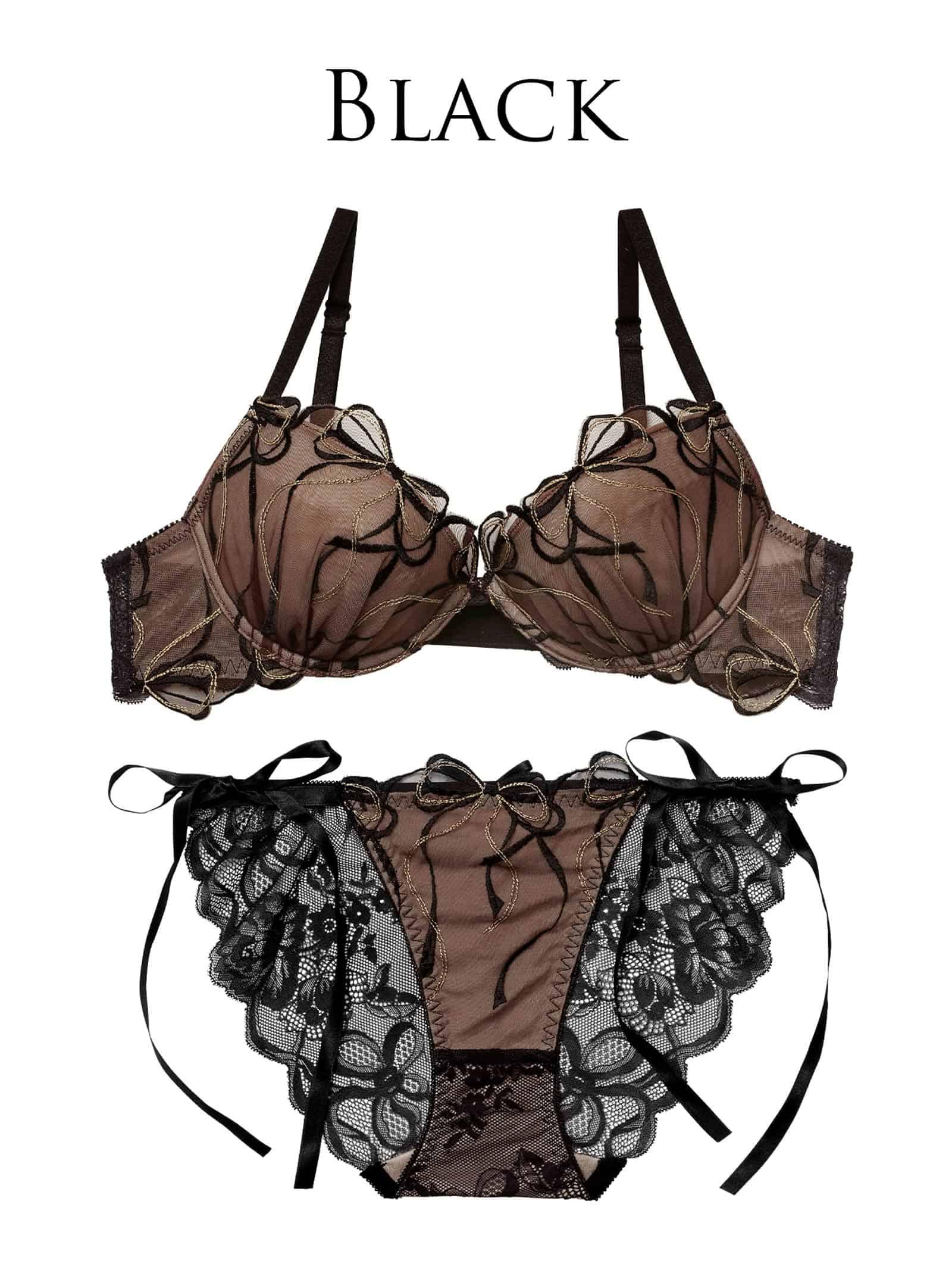 4/9再販!【永尾まりや着用】【Reinest】メロウリボンレースブラジャー&サイド紐バック透けフルバックショーツ