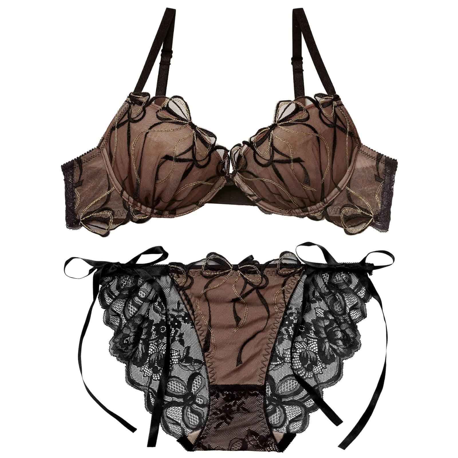 4/9再販!【永尾まりや着用】【Reinest】メロウリボンレースブラジャー&サイド紐バック透けフルバックショーツ