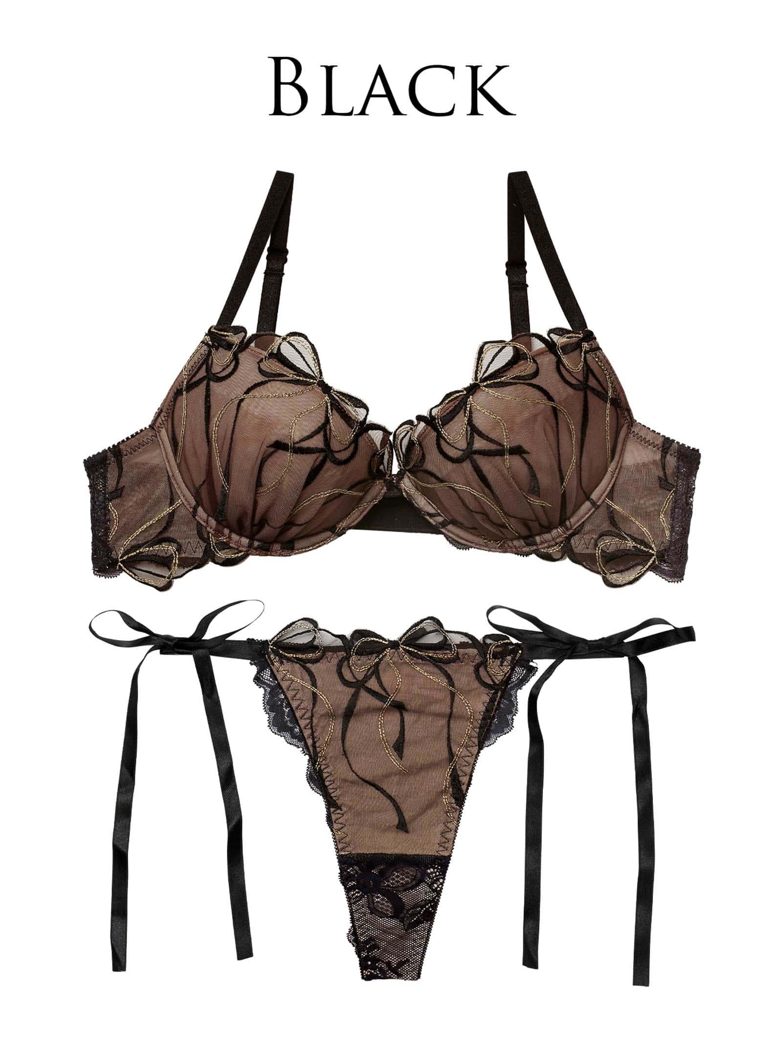 4/9再販!【永尾まりや着用】【Reinest】メロウリボンレースブラジャー&サイド紐バック透けTバックショーツ