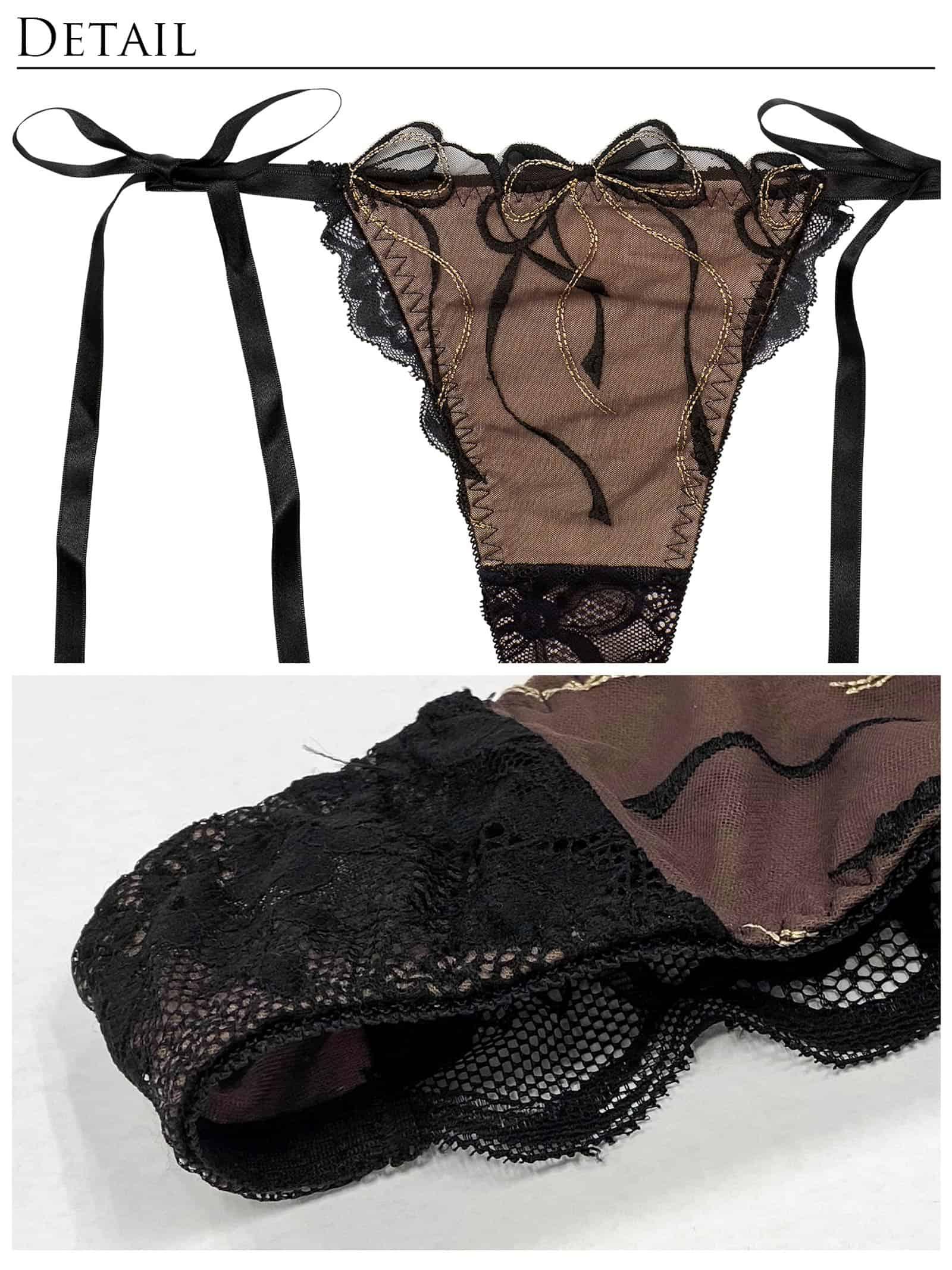 4/9再販!【永尾まりや着用】【Reinest】メロウリボンレースブラジャー&サイド紐バック透けTバックショーツ