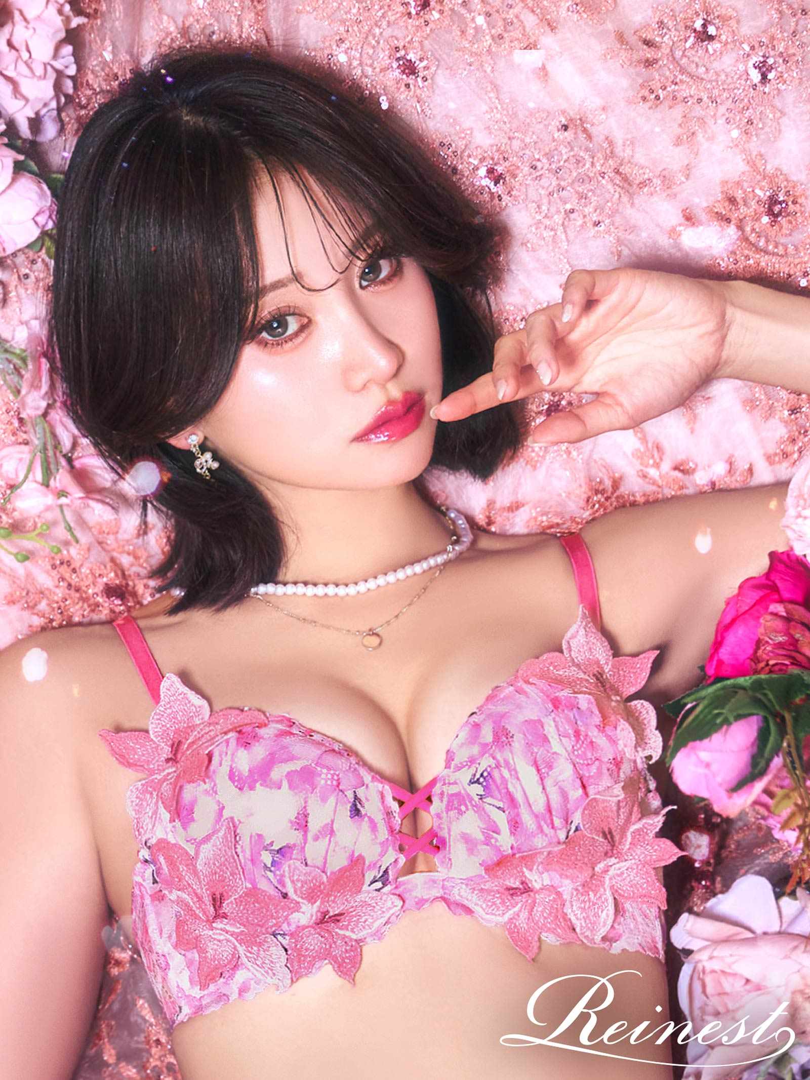 4/6新作!【永尾まりや着用】【Reinest】ルミナスリリーブロッサムブラジャー&バック透けフルバックショーツ