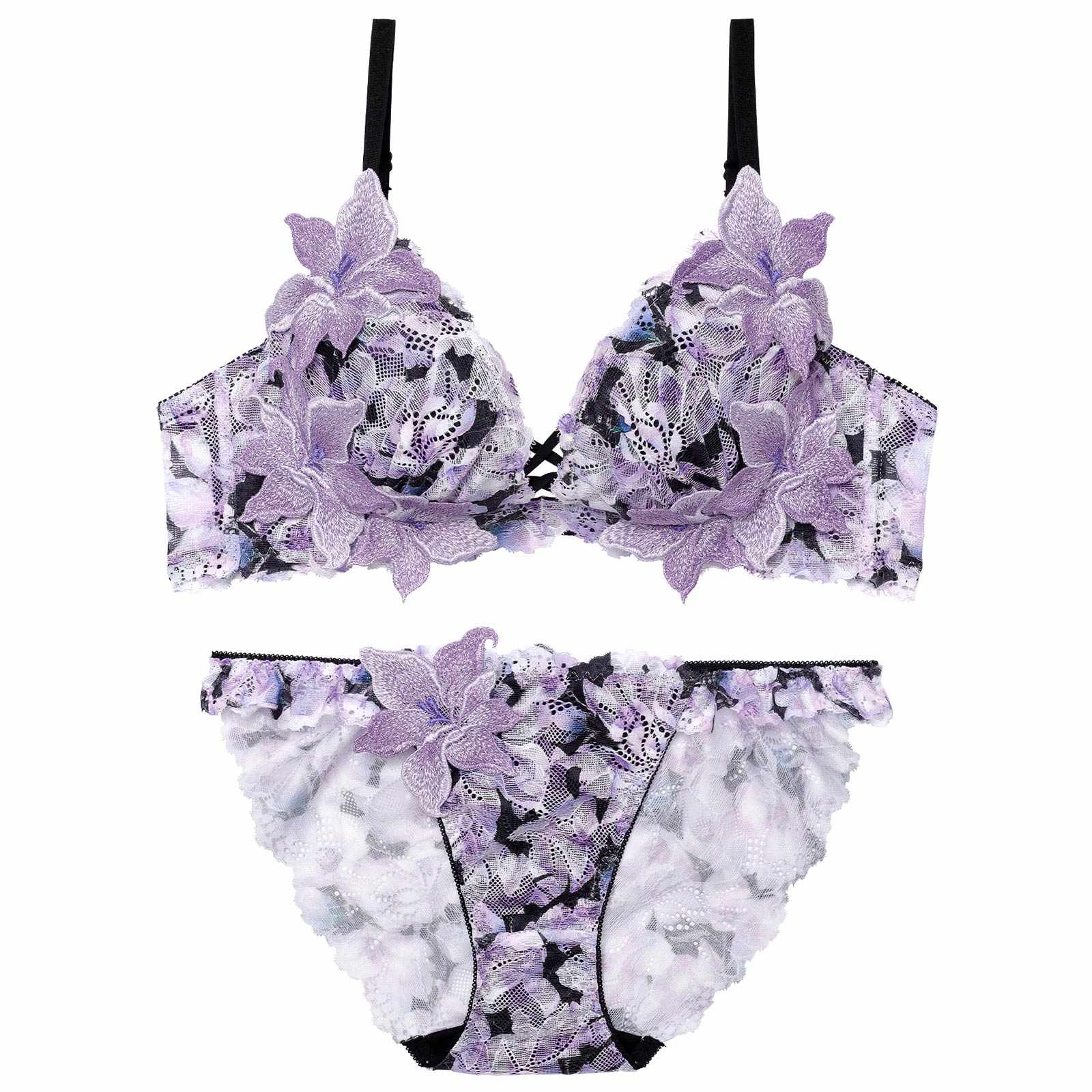 4/6新作!【永尾まりや着用】【Reinest】ルミナスリリーブロッサムブラジャー&バック透けフルバックショーツ