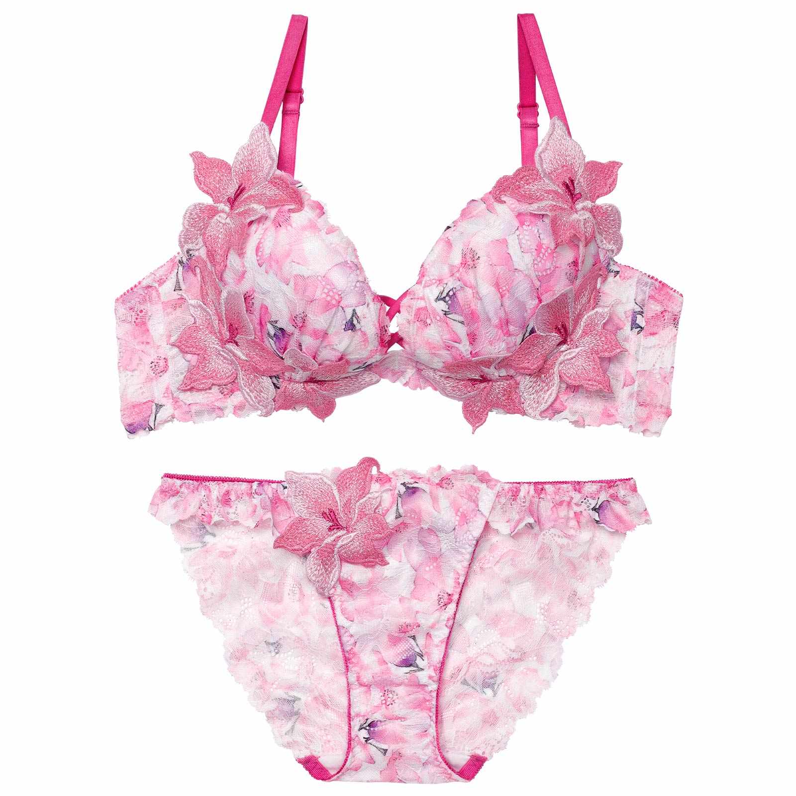 4/6新作!【永尾まりや着用】【Reinest】ルミナスリリーブロッサムブラジャー&バック透けフルバックショーツ