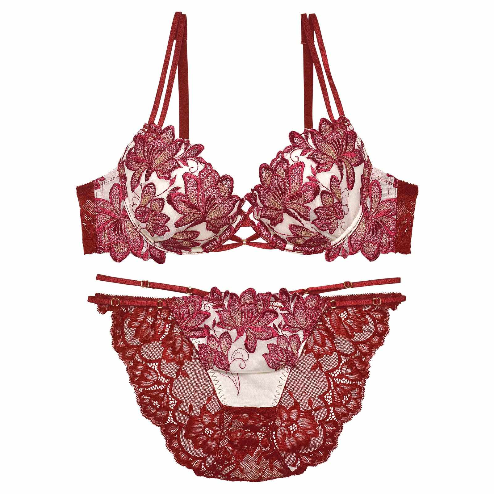 【Reinest】ディープマーベラスフラワーブラジャー&バック透けフルバックショーツ