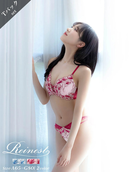 【永尾まりや着用】【Reinest】ラグジュアリーブライトペタルブラジャー&バック透けTバックショーツ