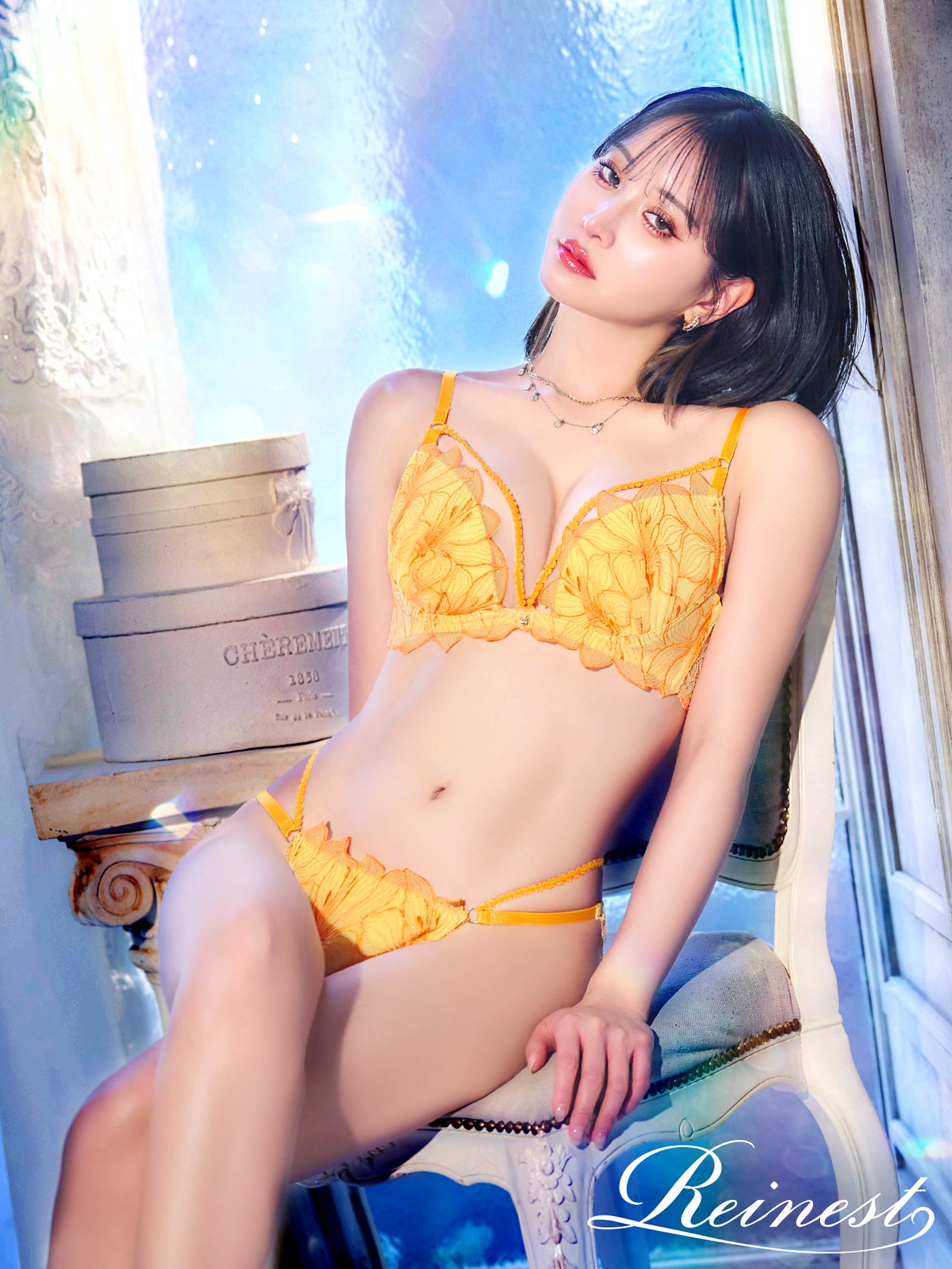 5/7新作!!【永尾まりや着用】【Reinest】セレスティアルリリーコードブラジャー&バック透けフルバックショーツ