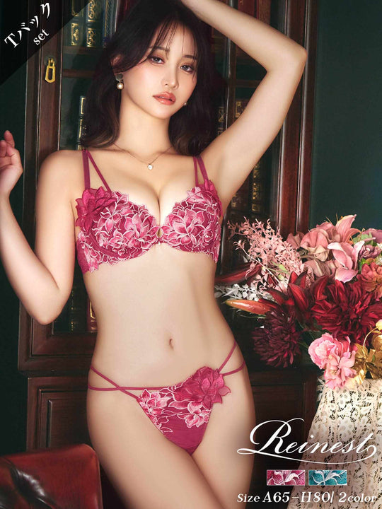 11/13再販!【永尾まりや着用】【Reinest】グラマラスピオニーコードブラジャー&バック透けTバックショーツ