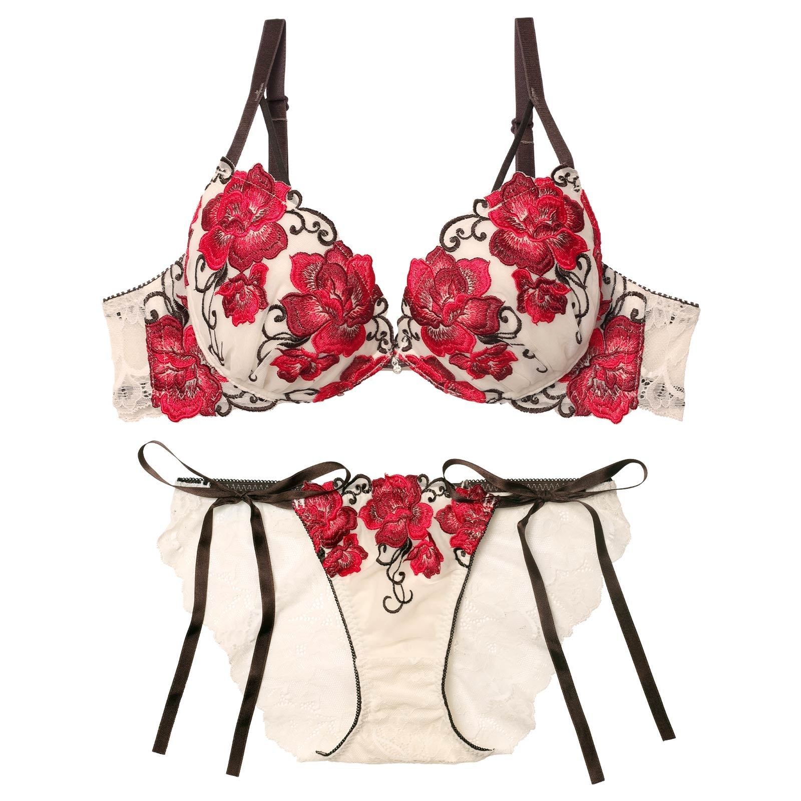 12/3新作!【永尾まりや着用】【Reinest】エターナル リッチローズブラジャー&サイド紐バック透けフルバックショーツ