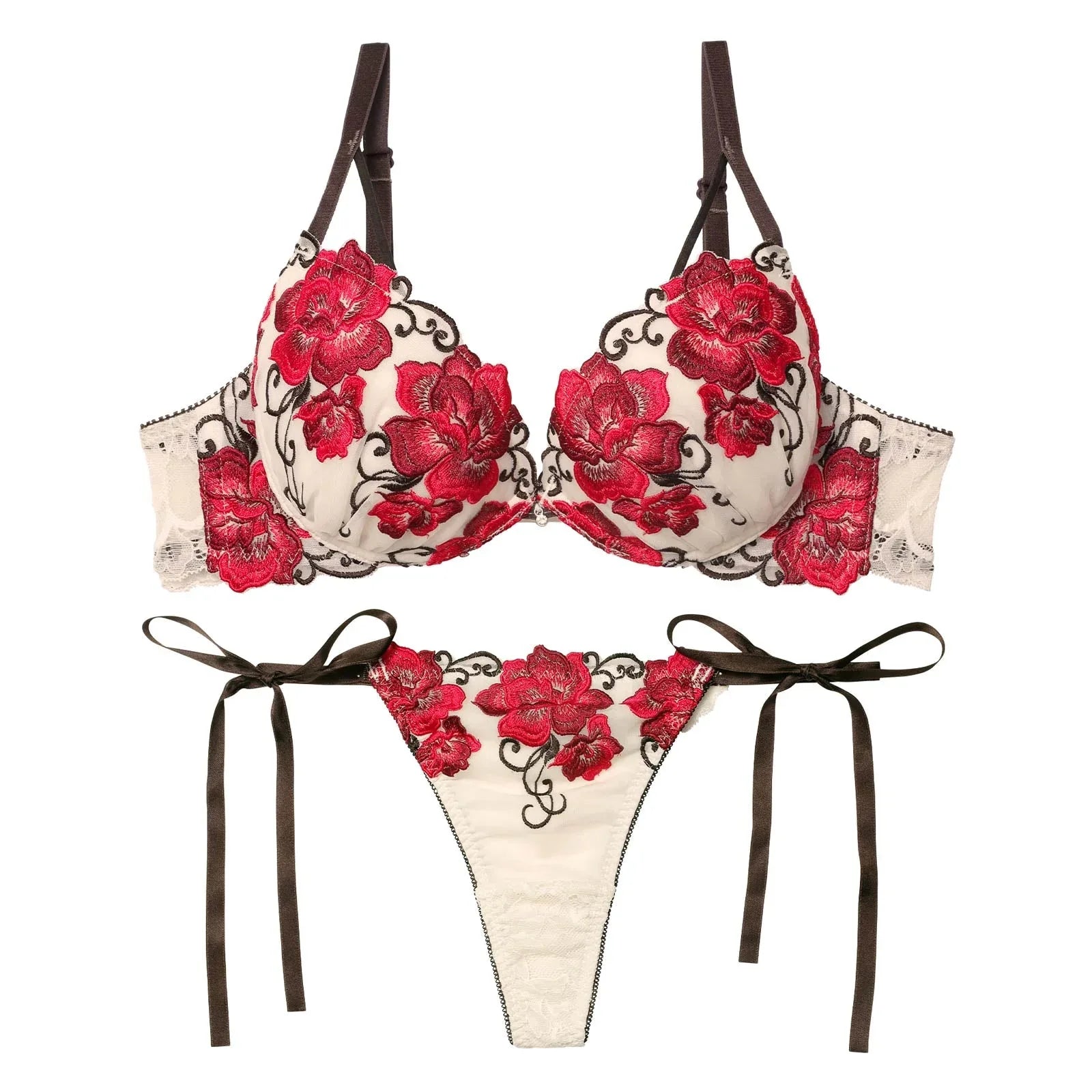 3/12再販!【永尾まりや着用】【Reinest】エターナル リッチローズブラジャー&サイド紐バック透けTバックショーツ