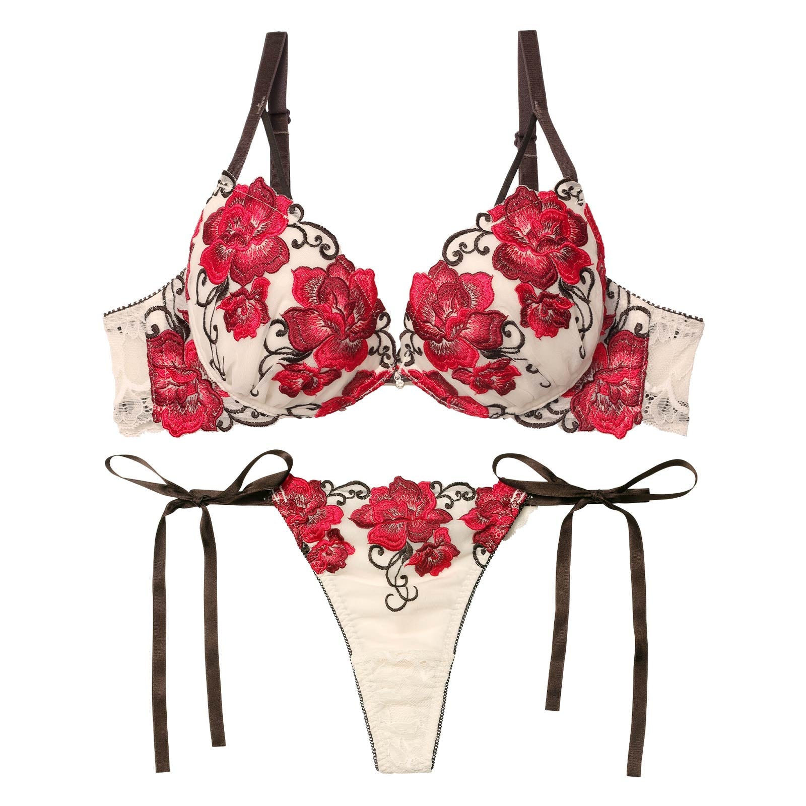 12/3新作!【永尾まりや着用】【Reinest】エターナル リッチローズブラジャー&サイド紐バック透けTバックショーツ