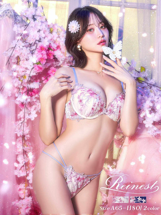 3/4新作!【永尾まりや着用】【Reinest】グレイスチェリーブロッサムブラジャー&バック透けフルバックショーツ