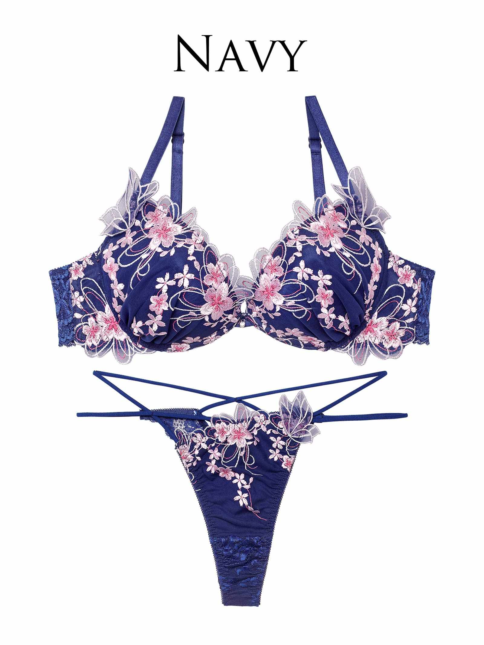 3/4新作!【永尾まりや着用】【Reinest】グレイスチェリーブロッサムブラジャー&バック透けTバックショーツ