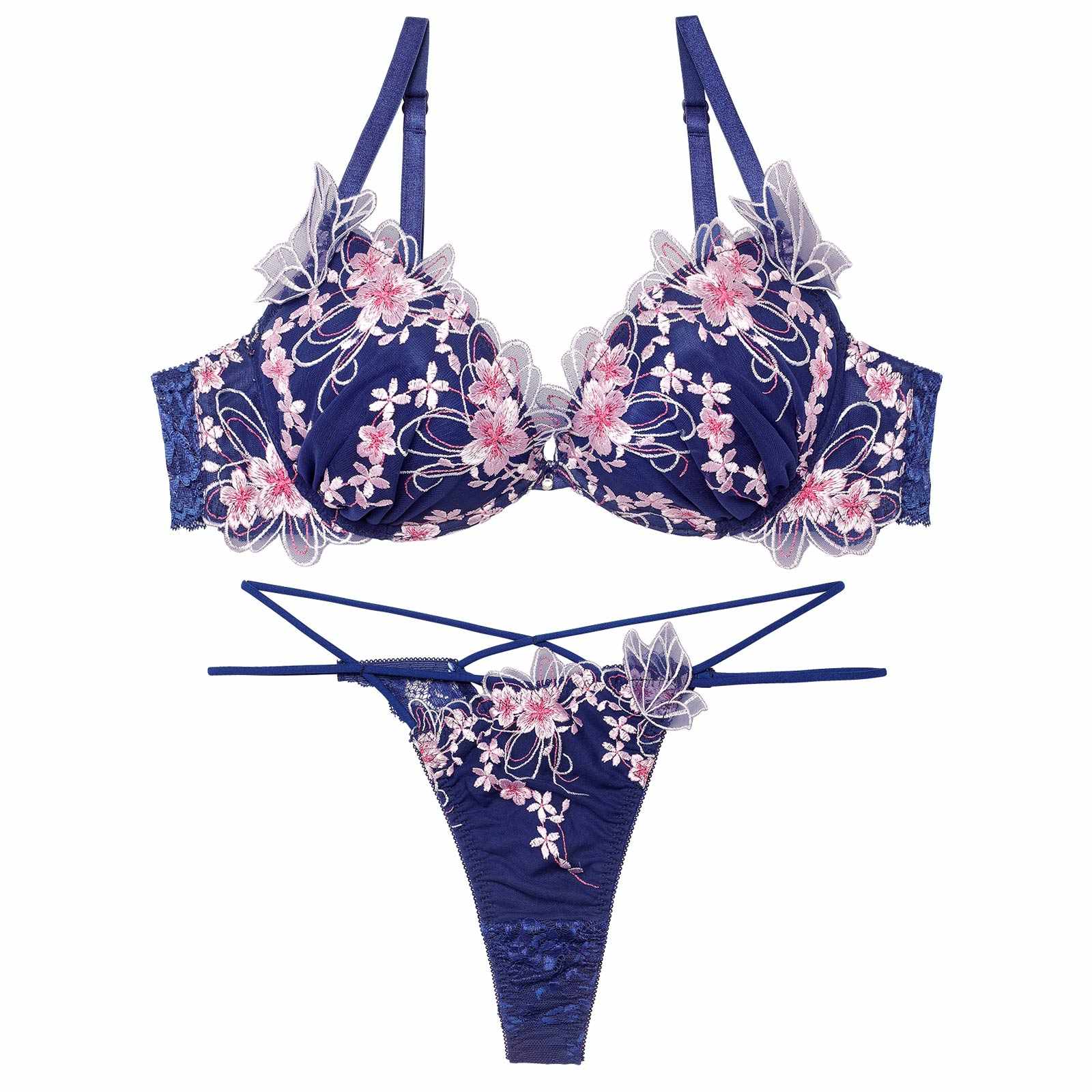 3/4新作!【永尾まりや着用】【Reinest】グレイスチェリーブロッサムブラジャー&バック透けTバックショーツ