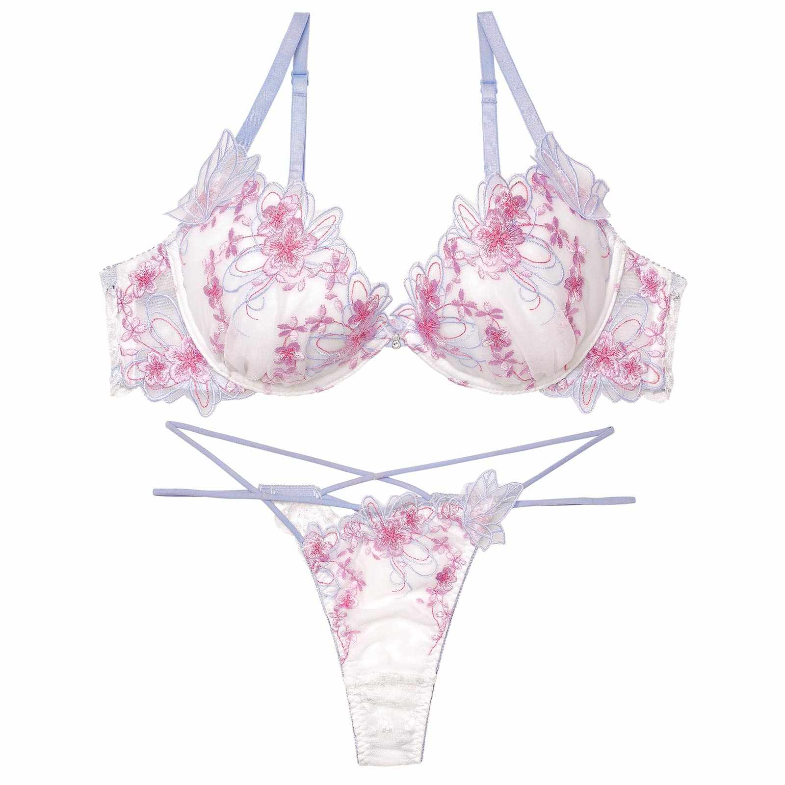 3/4新作!【永尾まりや着用】【Reinest】グレイスチェリーブロッサムブラジャー&バック透けTバックショーツ