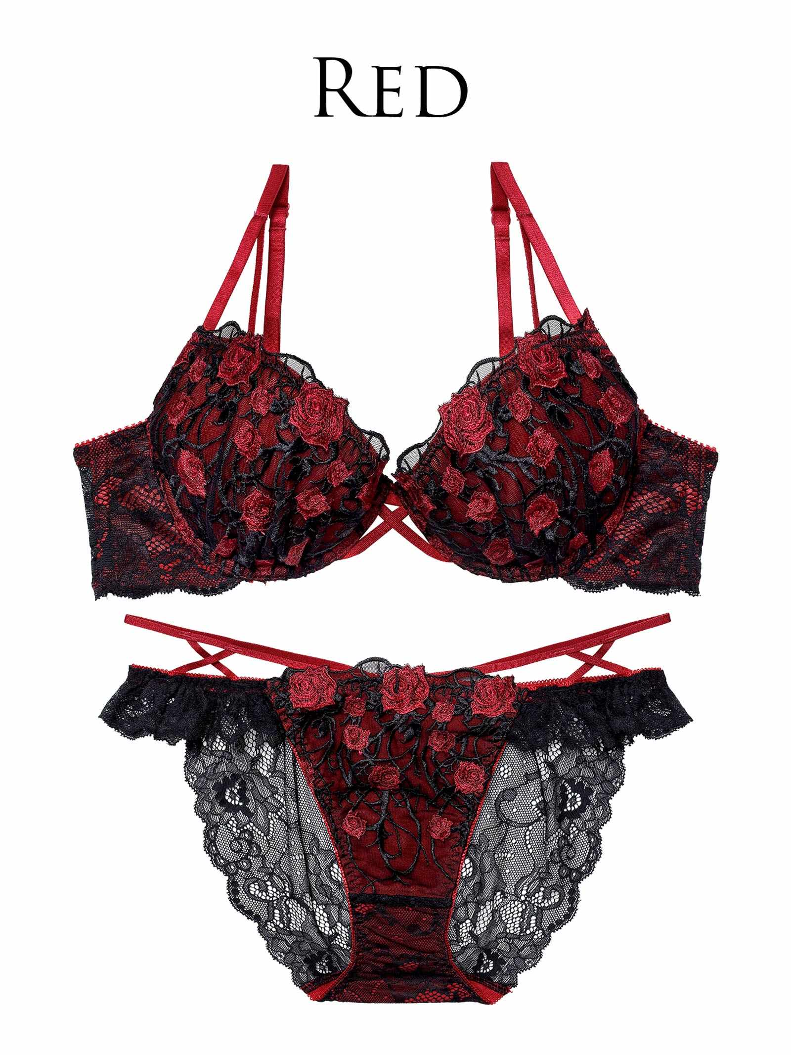 1/23新作!【永尾まりや着用】【Reinest】ミッドナイトローズクロスコードブラジャー&バック透けフルバックショーツ