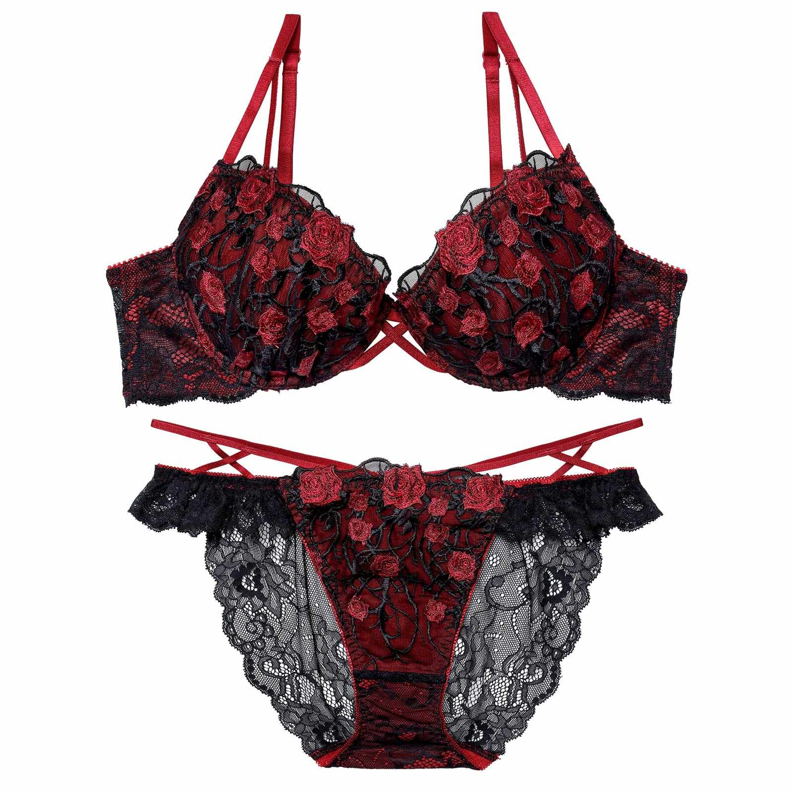 1/23新作!【永尾まりや着用】【Reinest】ミッドナイトローズクロスコードブラジャー&バック透けフルバックショーツ