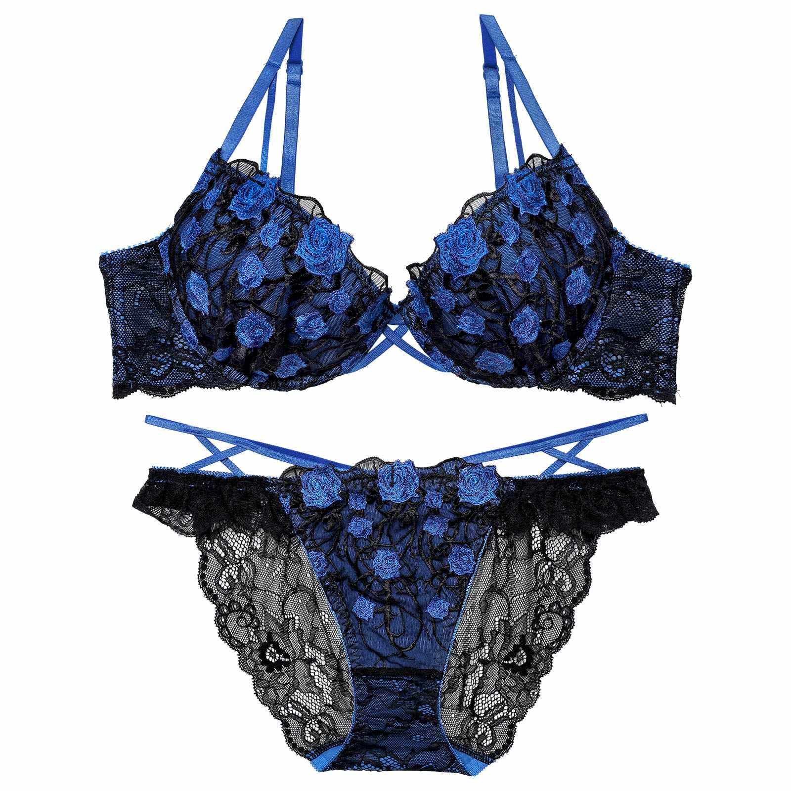 1/23新作!【永尾まりや着用】【Reinest】ミッドナイトローズクロスコードブラジャー&バック透けフルバックショーツ