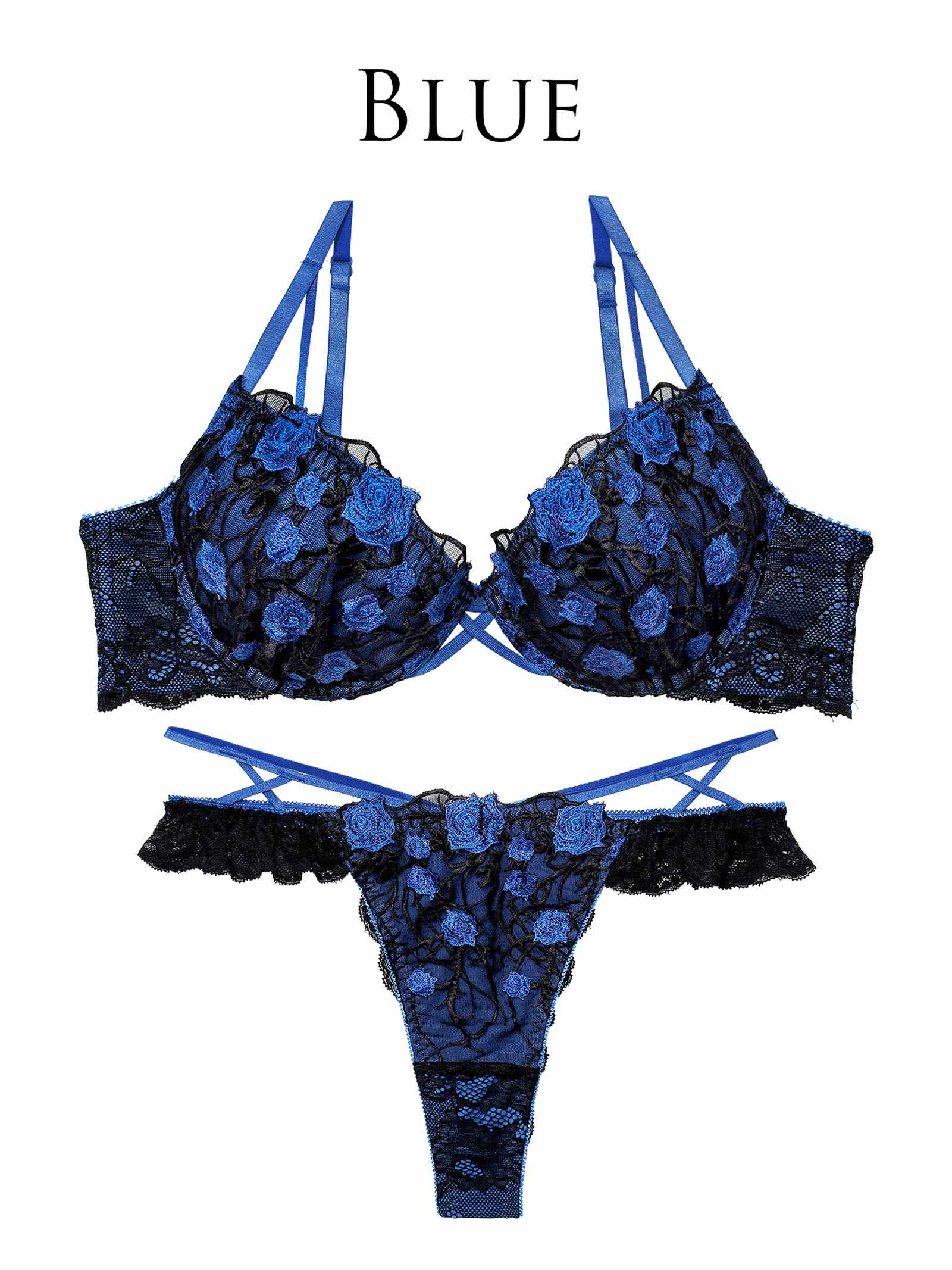 1/23新作!【永尾まりや着用】【Reinest】ミッドナイトローズクロスコードブラジャー&バック透けTバックショーツ