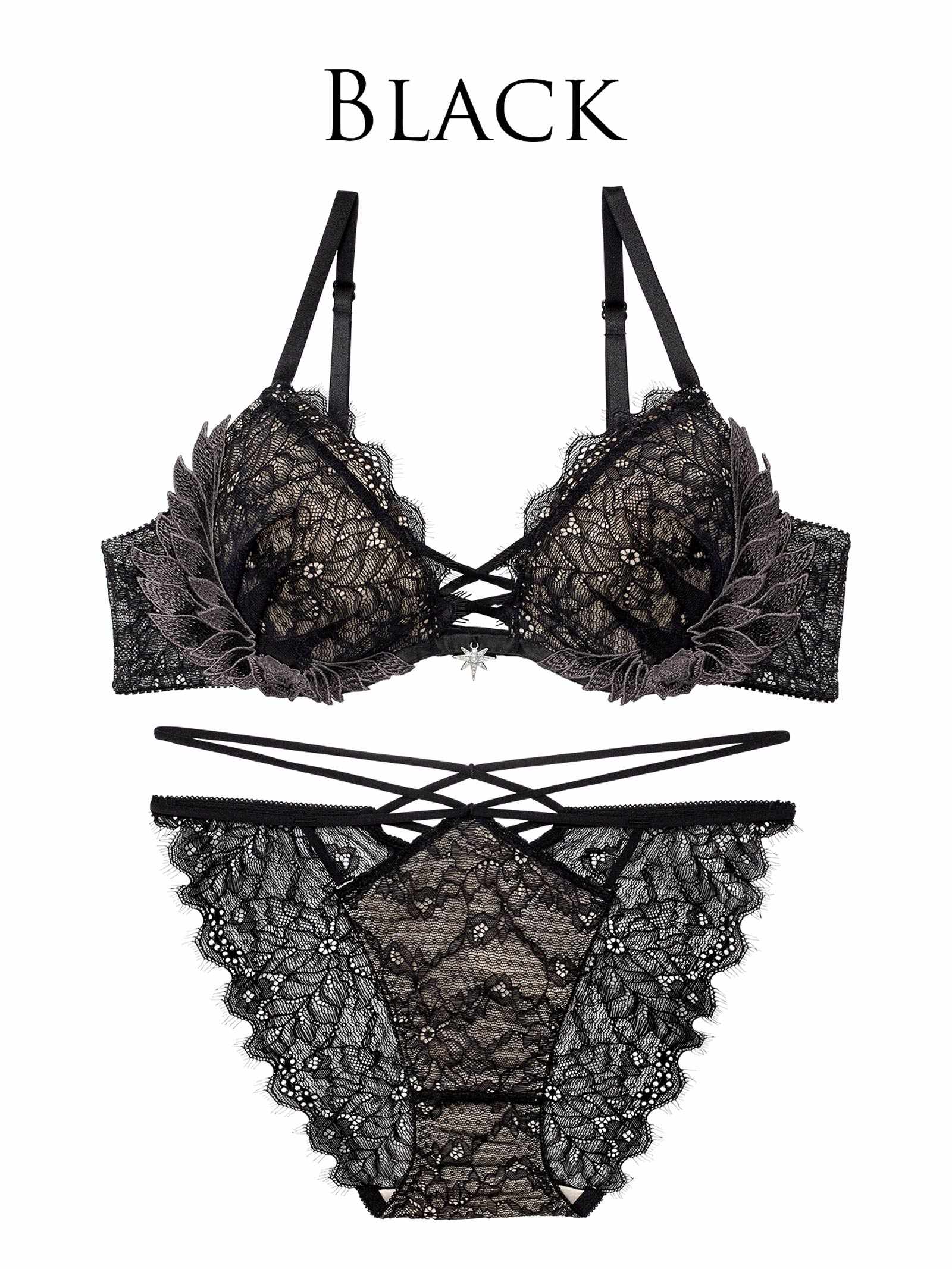 12/22新作!【Reinest】グラマラスフェザーローズブラジャー＆バック透けフルバックショーツ