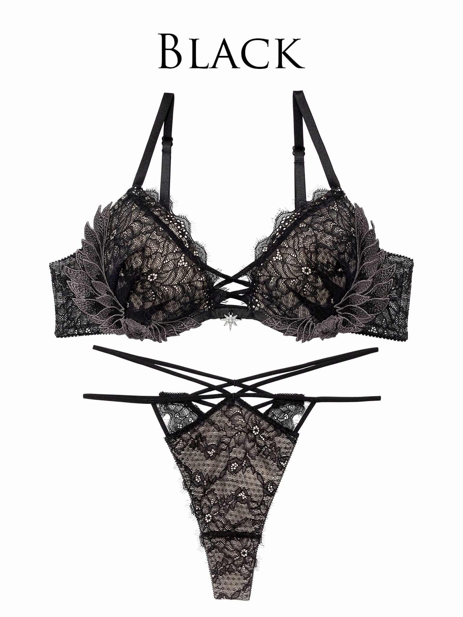 12/22新作!【Reinest】グラマラスフェザーローズブラジャー＆バック透けTバックショーツ