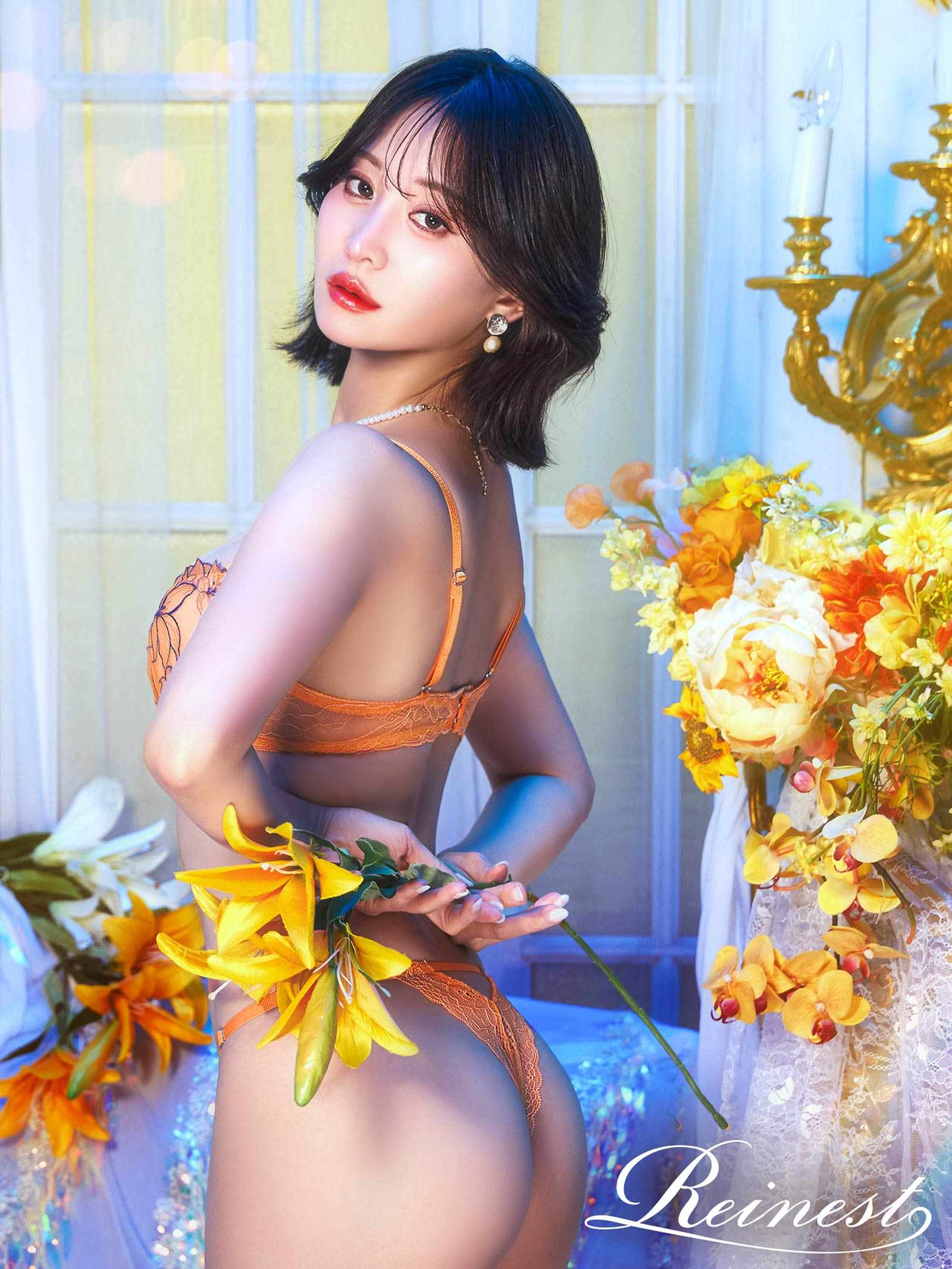 4/1新作!【永尾まりや着用】【Reinest】グラマラスビビッドブロッサムブラジャー&バック透けTバックショーツ
