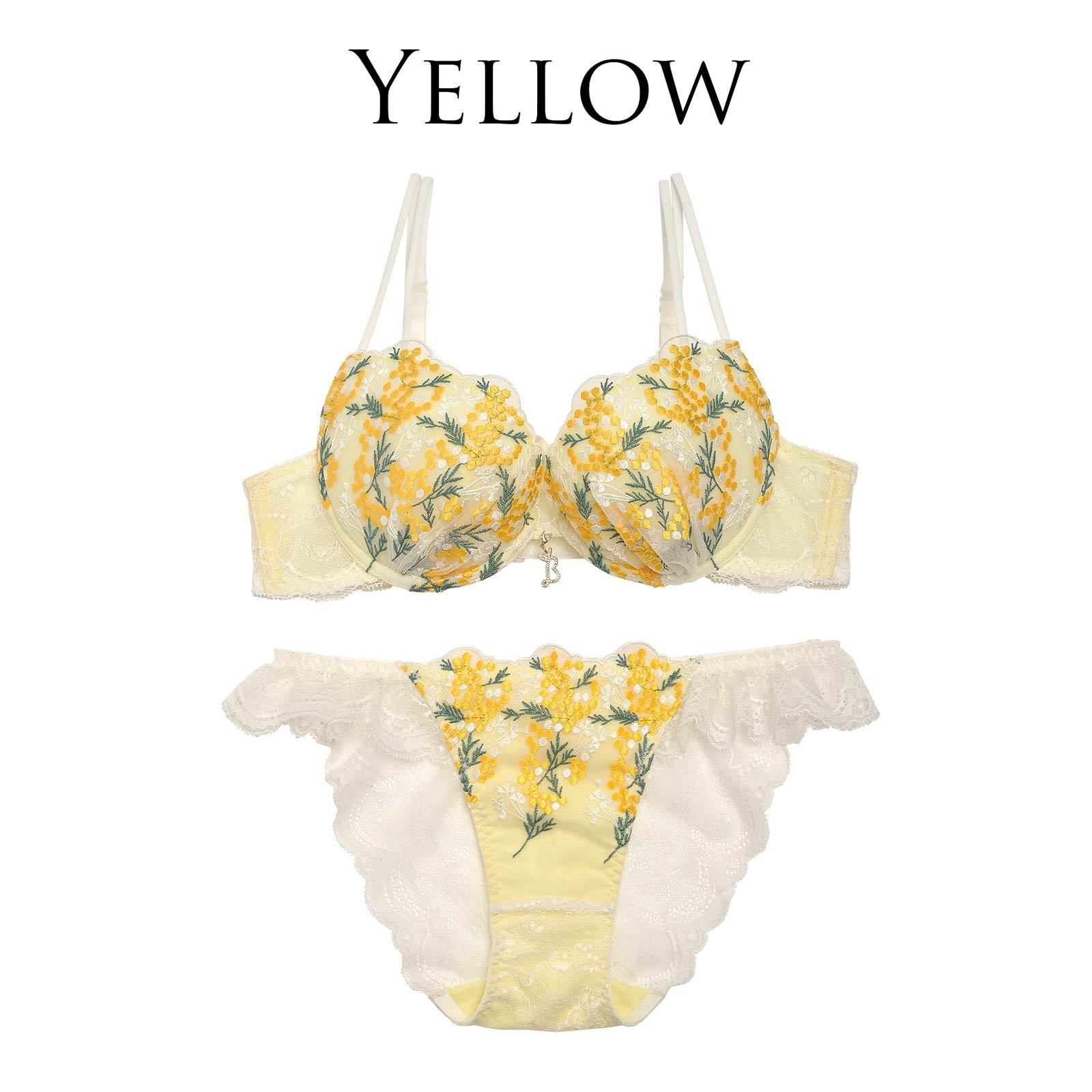 【明日花キララ着用/WhipBunny】Mimosa Motif Embroidery Bra&Shorts / Yellow ミモザモチーフエンブロイダリーブラ&ショーツ / イエロー