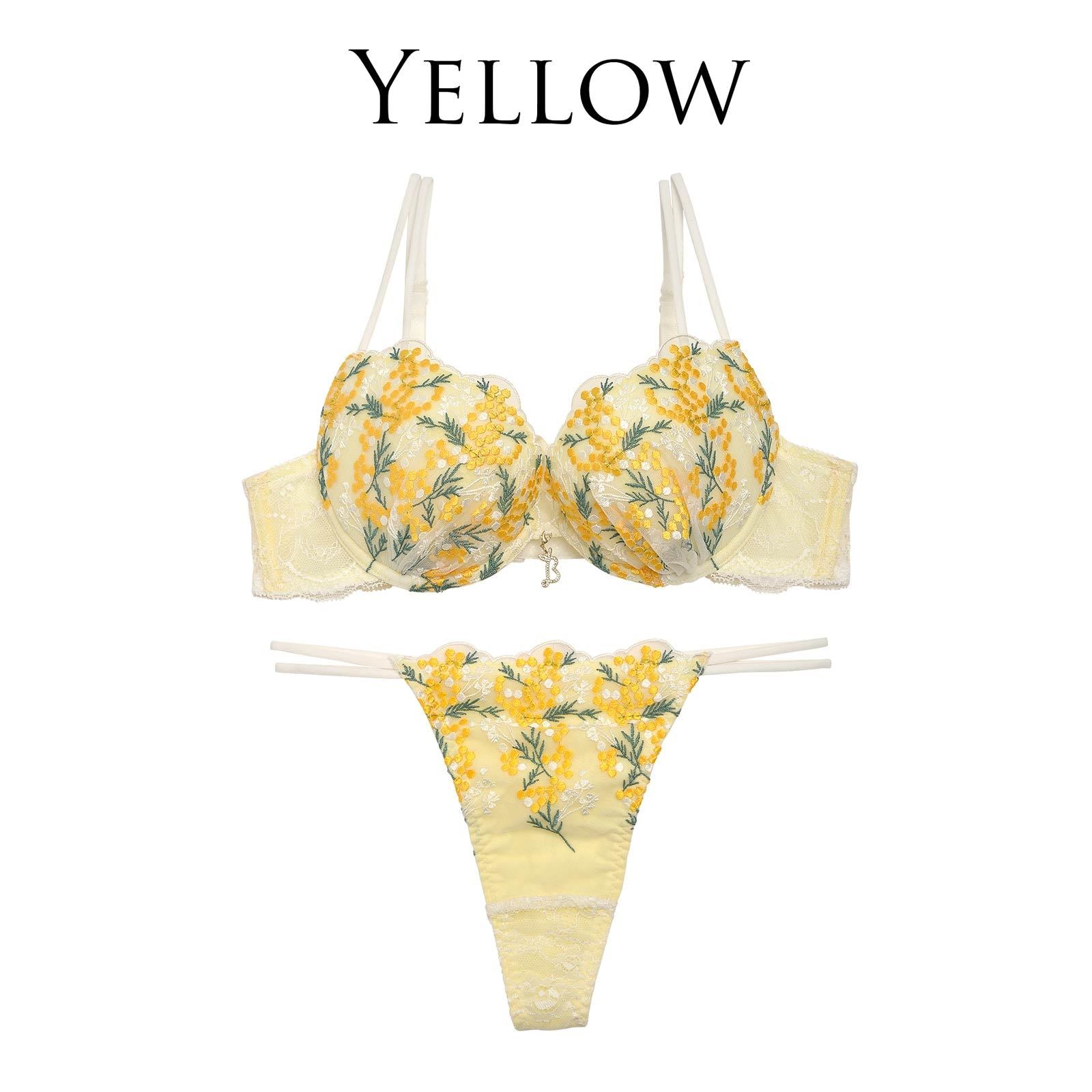 【明日花キララ着用/WhipBunny】Mimosa Motif Embroidery Bra&T-back / Yellow ミモザモチーフエンブロイダリーブラ&Tバック / イエロー