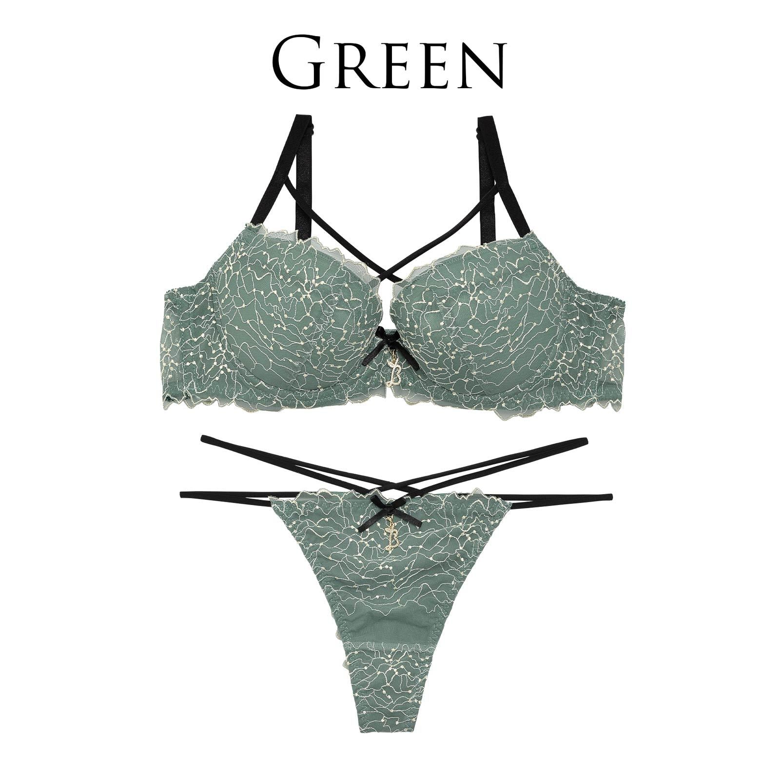 【明日花キララ着用/WhipBunny】Closs Luxe Embroidery Bra&T-back / Green クロスリュクスエンブロイダリーブラ&Tバック / グリーン
