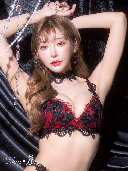【明日花キララプロデュース/WhipBunny】Gorgeous Shine Rose Bra&Shorts / Bordeaux ゴージャスシャインローズブラ＆ショーツ / ボルドー