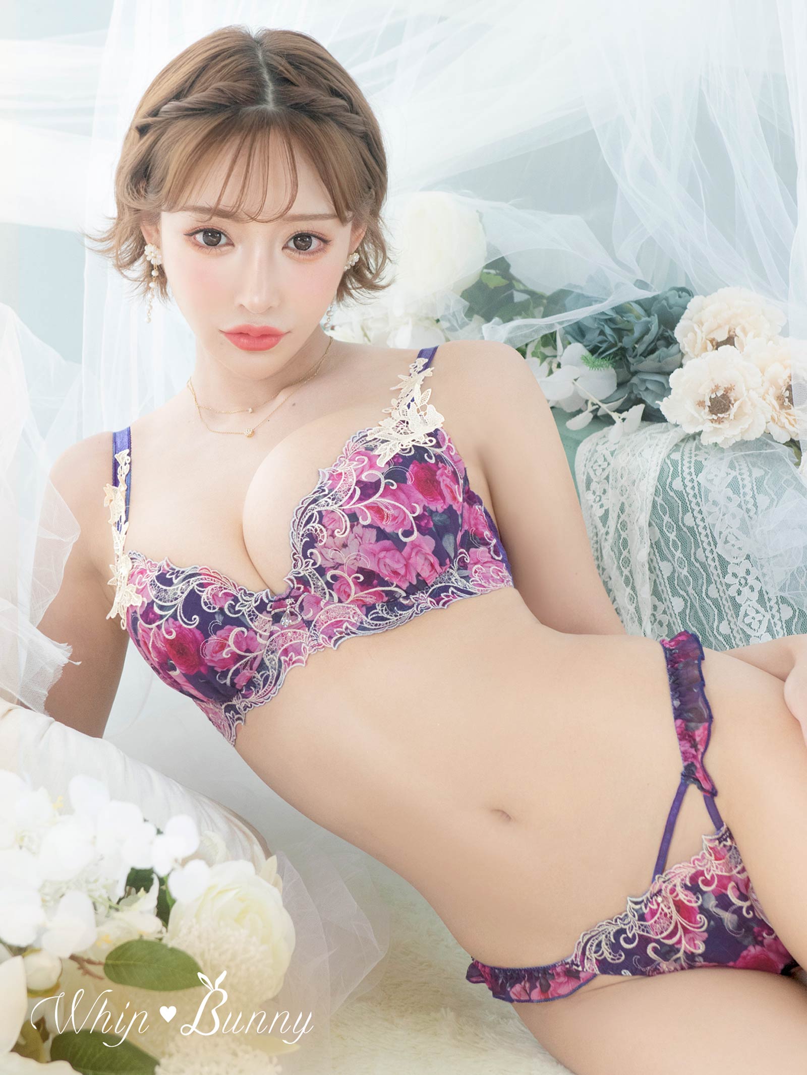 4/7新作!【明日花キララプロデュース/WhipBunny】Fresh Rose Chiffon Bra&Shorts / Navy フレッシュローズシフォンブラ＆ショーツ / ネイビー