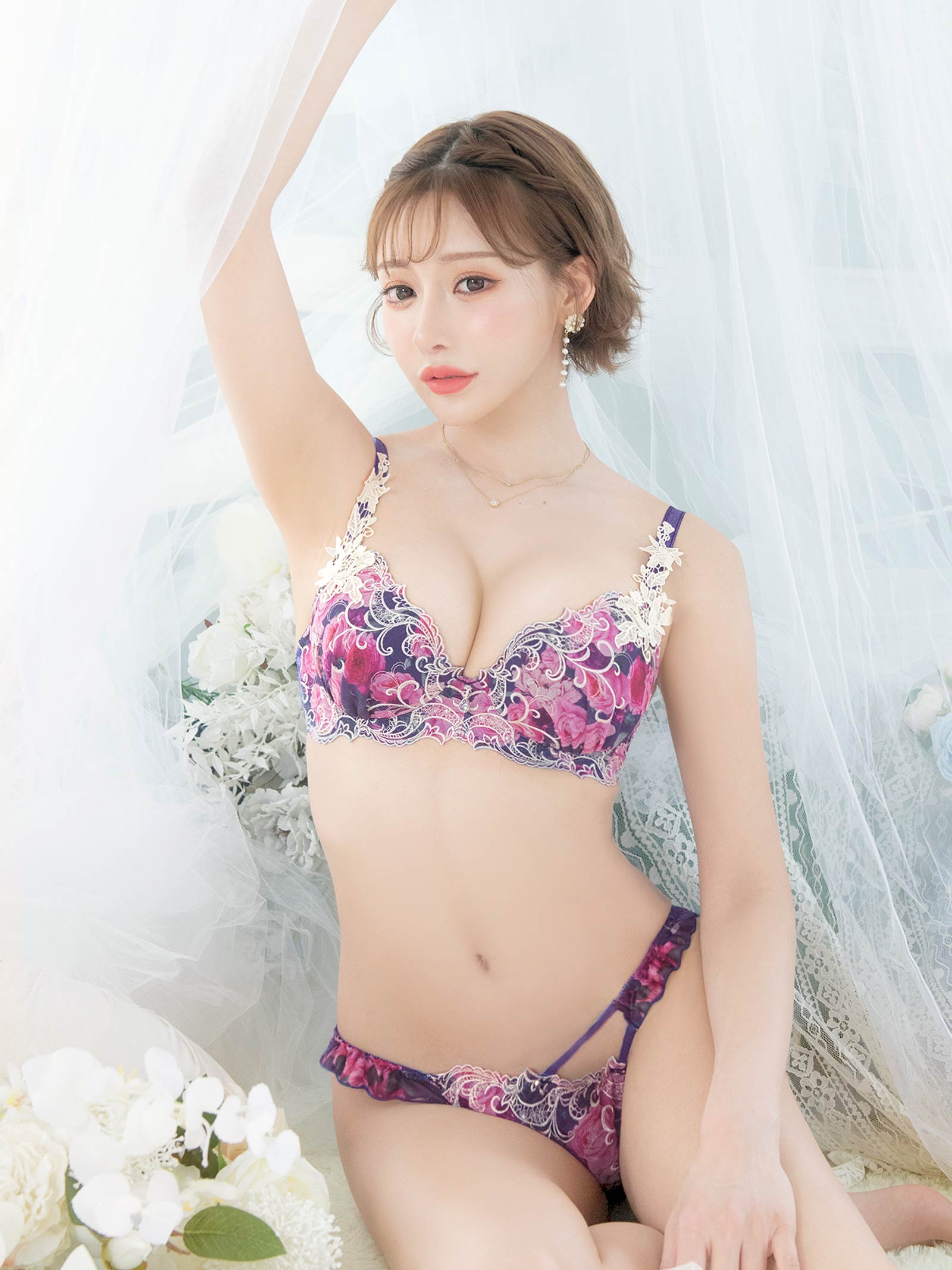 4/7新作!【明日花キララプロデュース/WhipBunny】Fresh Rose Chiffon Bra&Shorts / Navy フレッシュローズシフォンブラ＆ショーツ / ネイビー