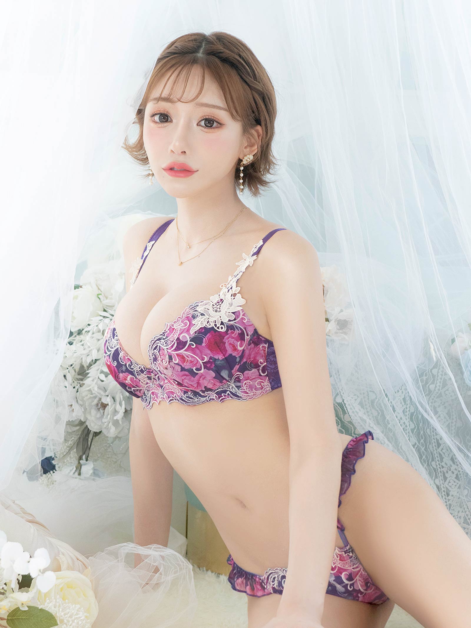 4/7新作!【明日花キララプロデュース/WhipBunny】Fresh Rose Chiffon Bra&Shorts / Navy フレッシュローズシフォンブラ＆ショーツ / ネイビー