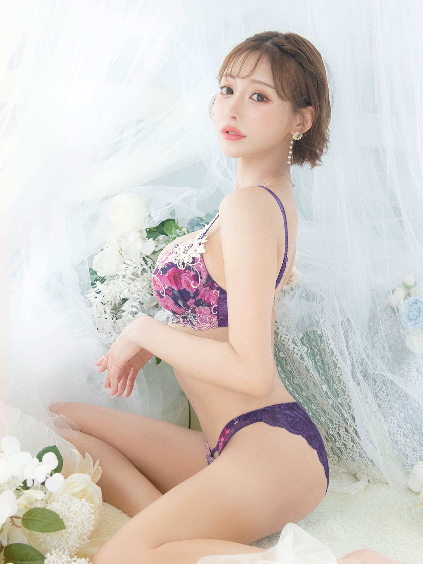 4/7新作!【明日花キララプロデュース/WhipBunny】Fresh Rose Chiffon Bra&Shorts / Navy フレッシュローズシフォンブラ＆ショーツ / ネイビー