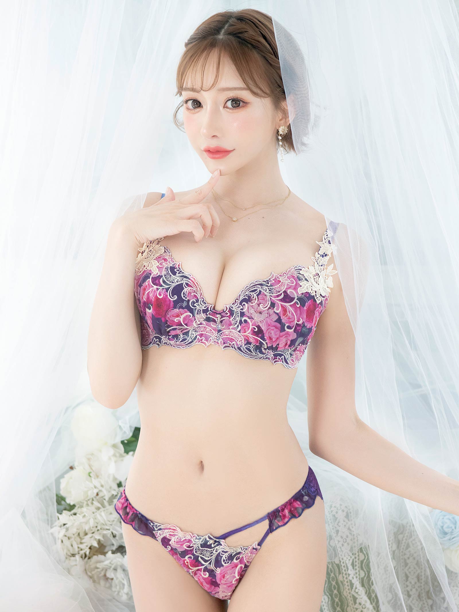 4/7新作!【明日花キララプロデュース/WhipBunny】Fresh Rose Chiffon Bra&Shorts / Navy フレッシュローズシフォンブラ＆ショーツ / ネイビー