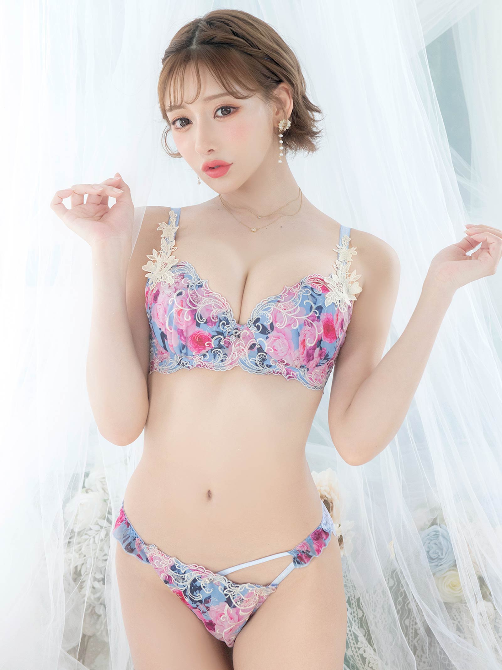 4/7新作!【明日花キララプロデュース/WhipBunny】Fresh Rose Chiffon Bra&T-back / Sax フレッシュローズシフォンブラ＆Tバック / サックス