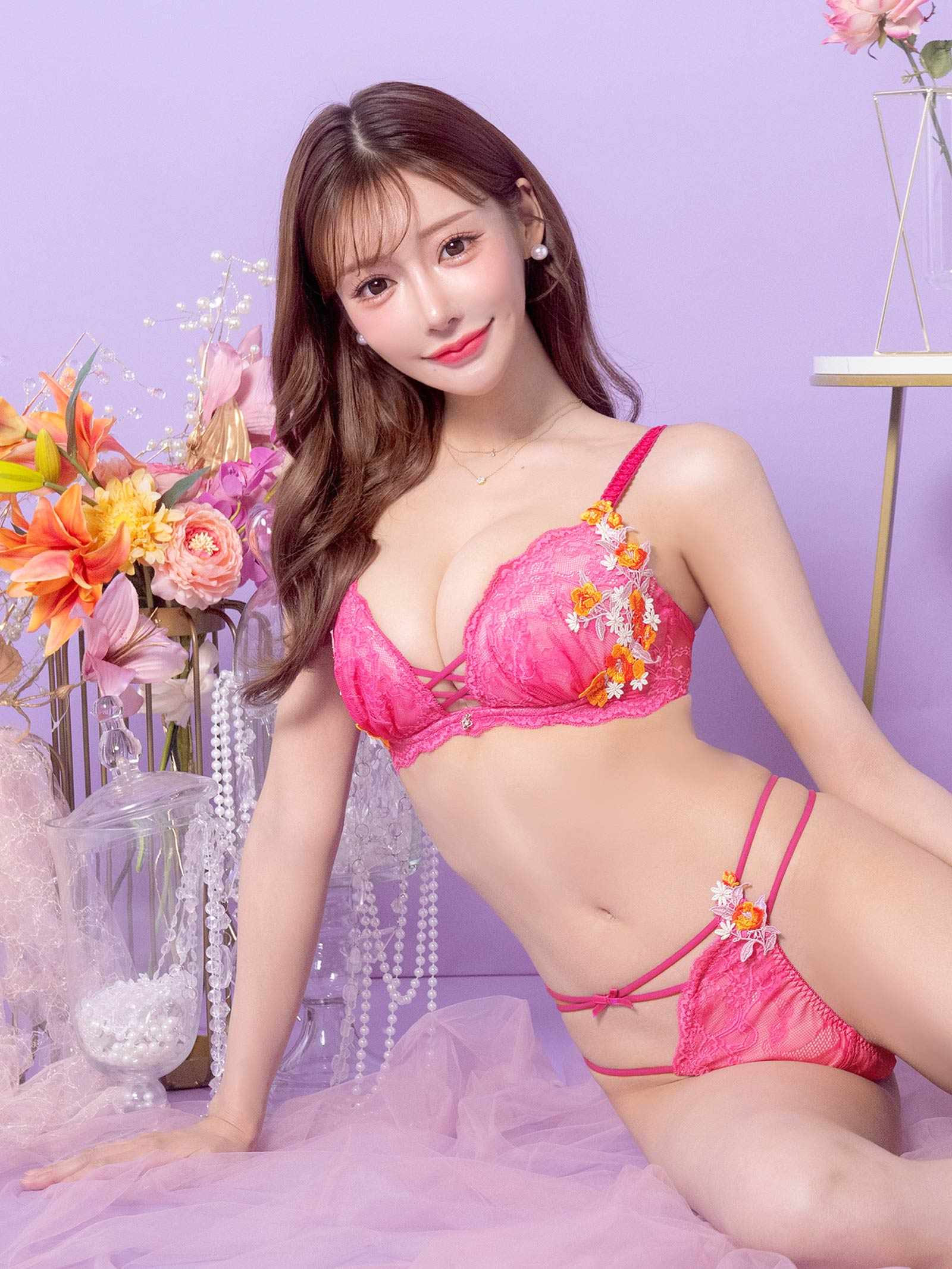 9/1新作!【明日花キララプロデュース/WhipBunny】Elegance Lacy Bouquet Bra&Shorts/Rose エレガンスレーシーブーケブラ&ショーツ/ローズ