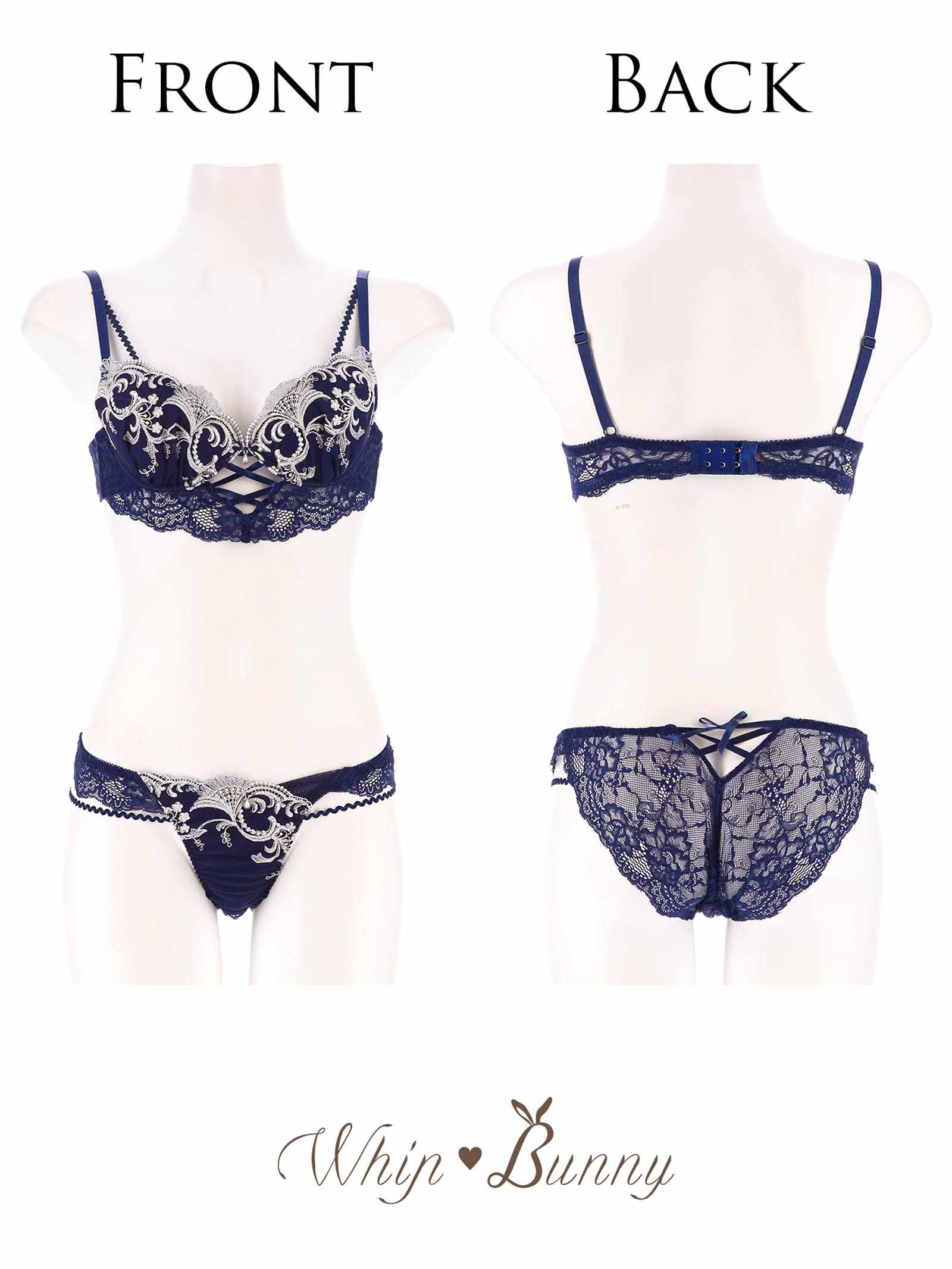 9/8新作!【明日花キララプロデュース/WhipBunny】Elegant Cross Embroidery Bra&Shorts / Navy エレガントクロスエンブロイダリーブラ＆ショーツ/ネイビー