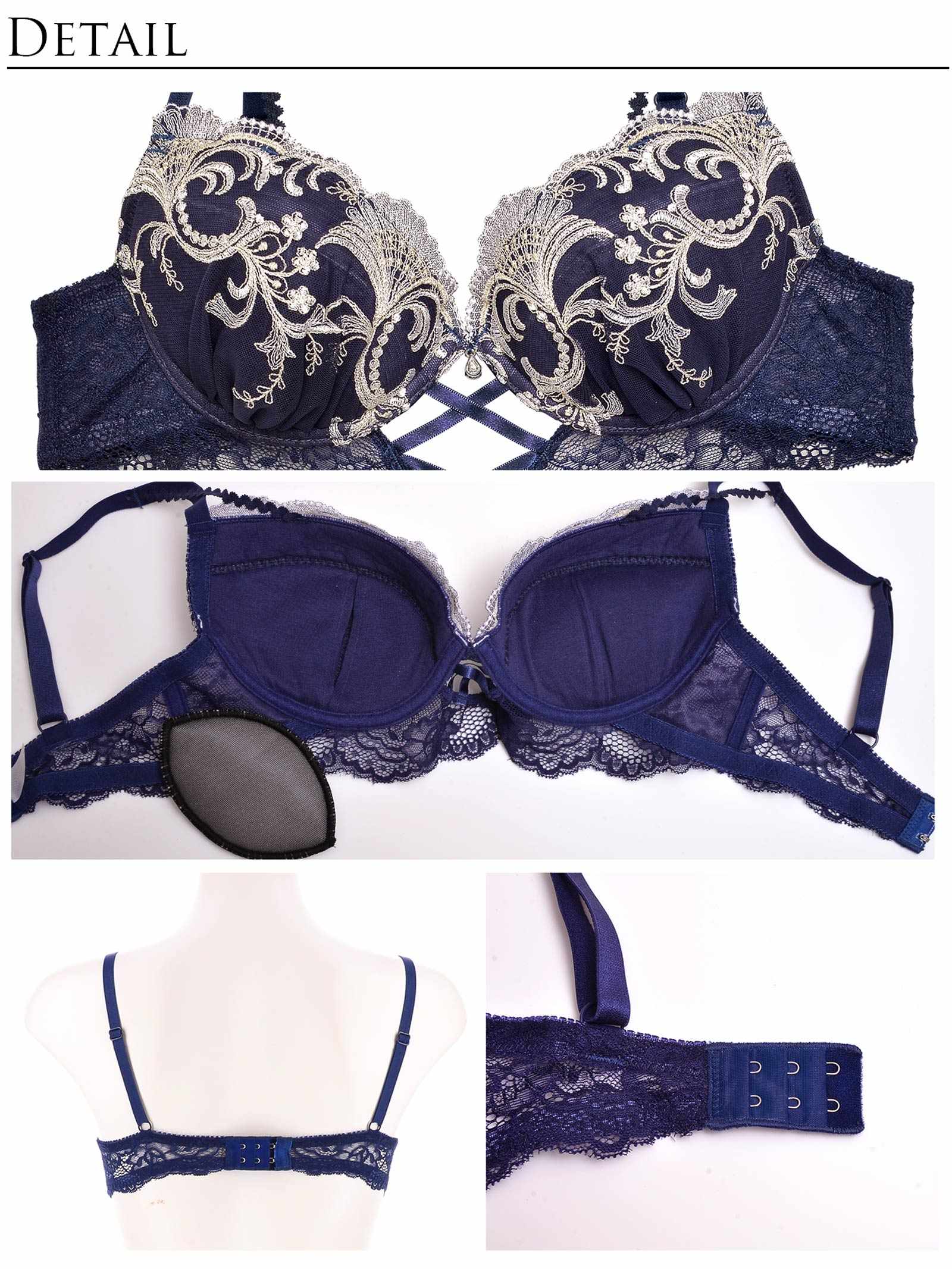 9/8新作!【明日花キララプロデュース/WhipBunny】Elegant Cross Embroidery Bra&Shorts / Navy エレガントクロスエンブロイダリーブラ＆ショーツ/ネイビー