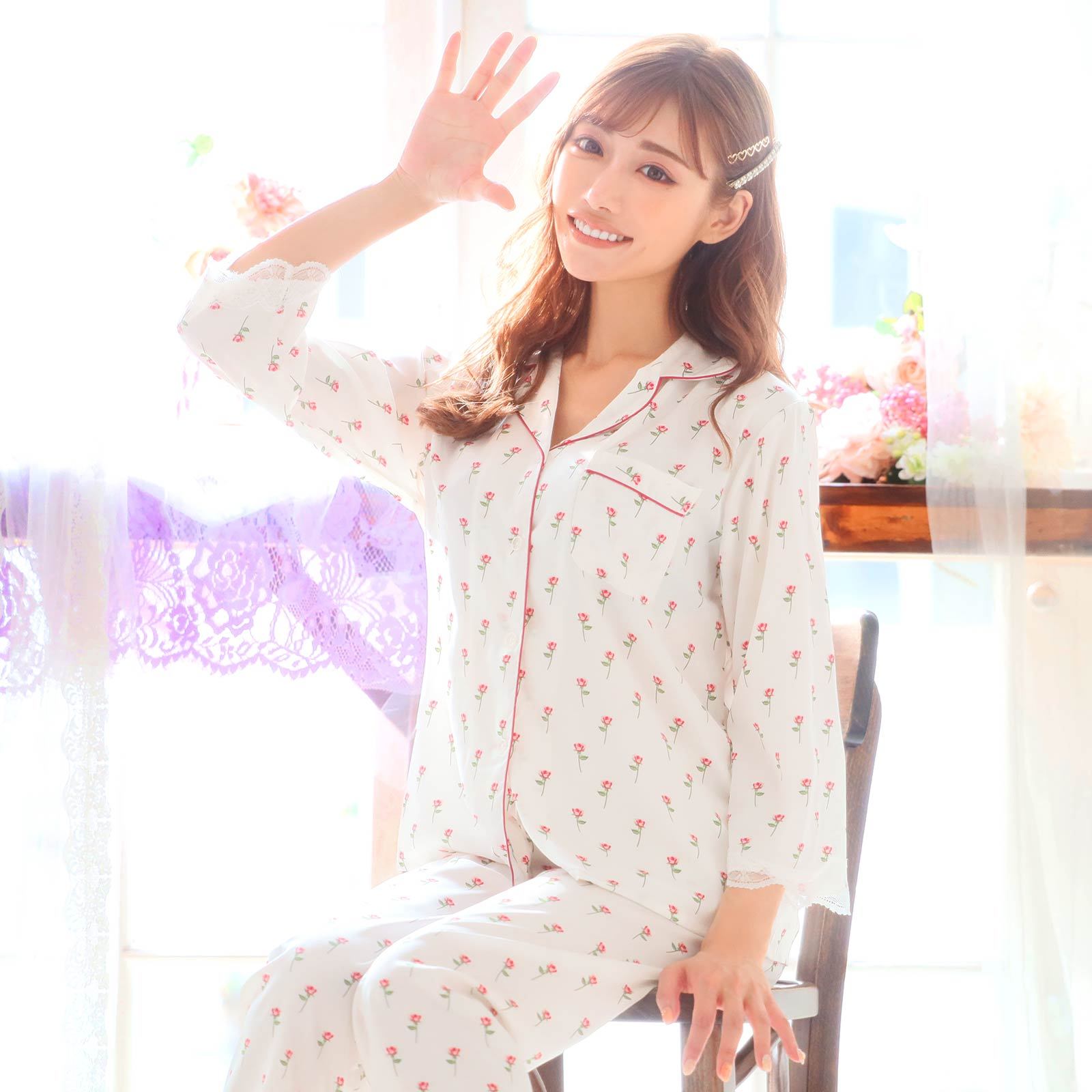 【明日花キララ着用/WhipBunny】Petit Rose Satin Pajamas プチローズサテンパジャマ