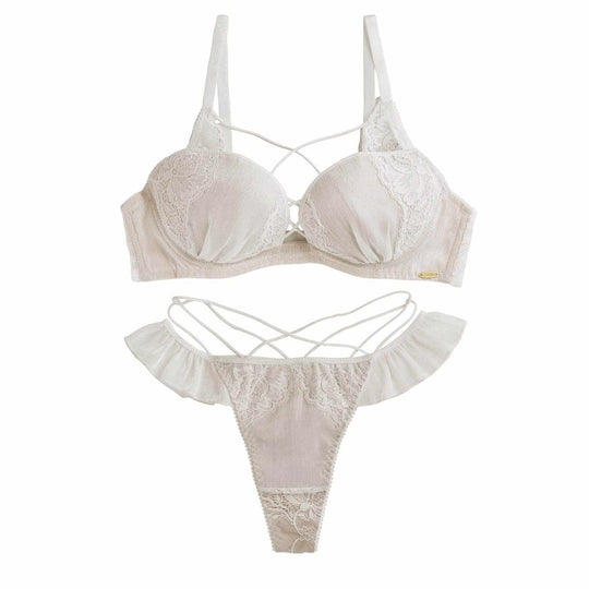 【LEMURA】Chiffon＆Eyelash Lace Lingerie-Tバックセット-