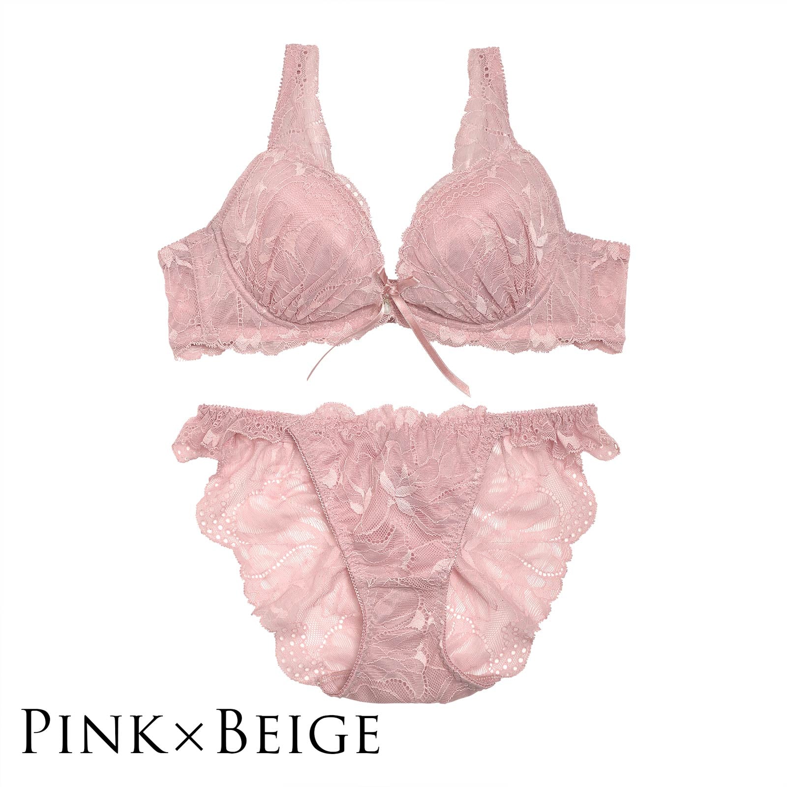 【LARME】Dress Ribbon Bra&Shorts/Pink Beige ドレスリボンブラ&ショーツ/ピンクベージュ