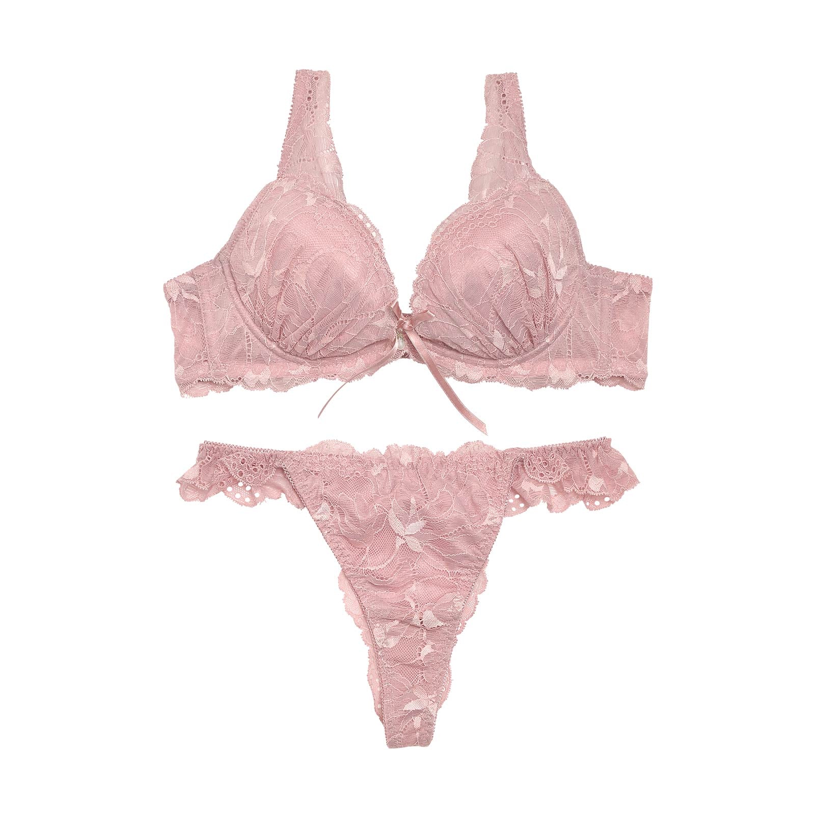 【LARME】Dress Ribbon Bra&T-back/Pink Beige ドレスリボンブラ&Tバック/ピンクベージュ