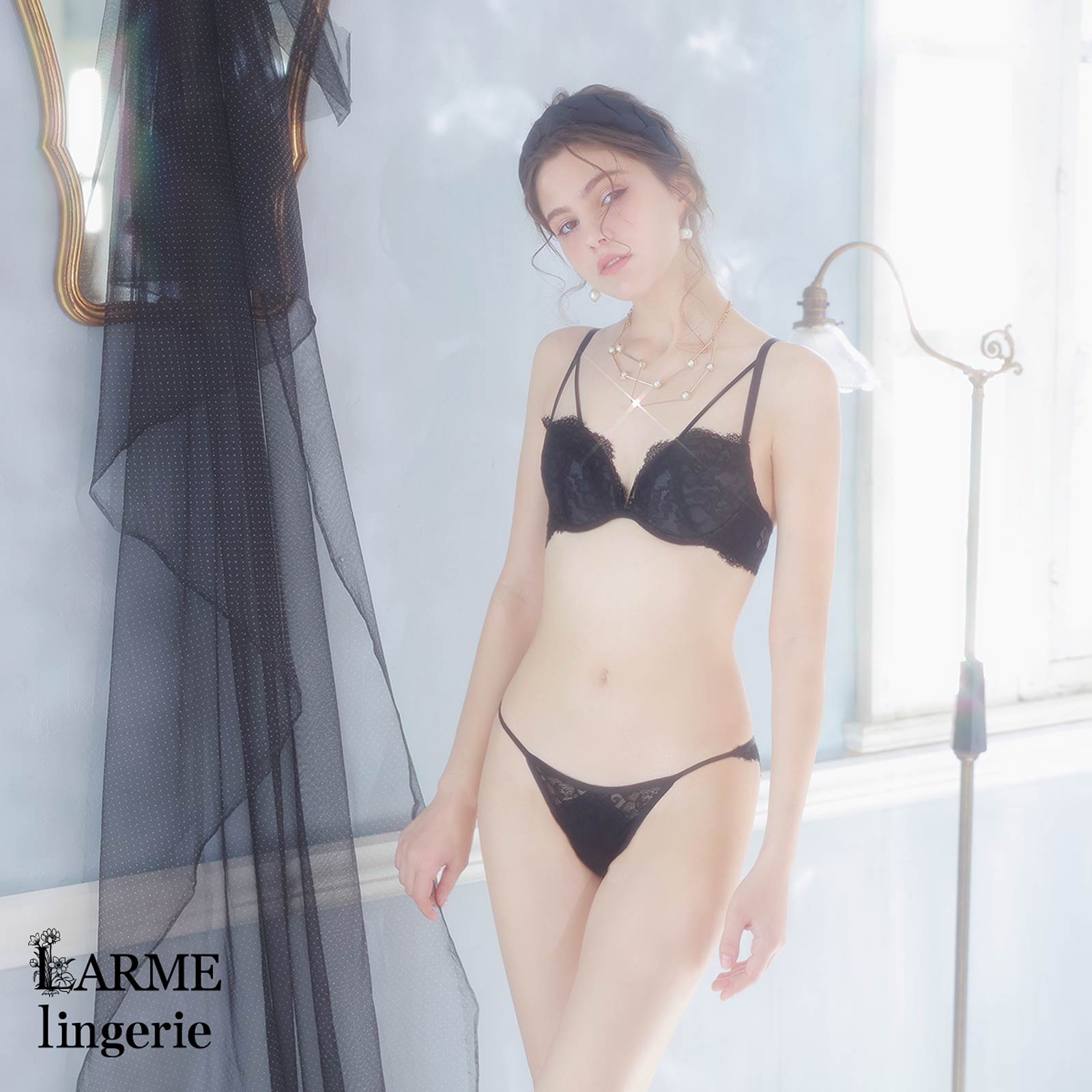 【LARME】Sensual all lace Bra&Shorts/Black センシュアルオールレースブラ&ショーツ/ブラック
