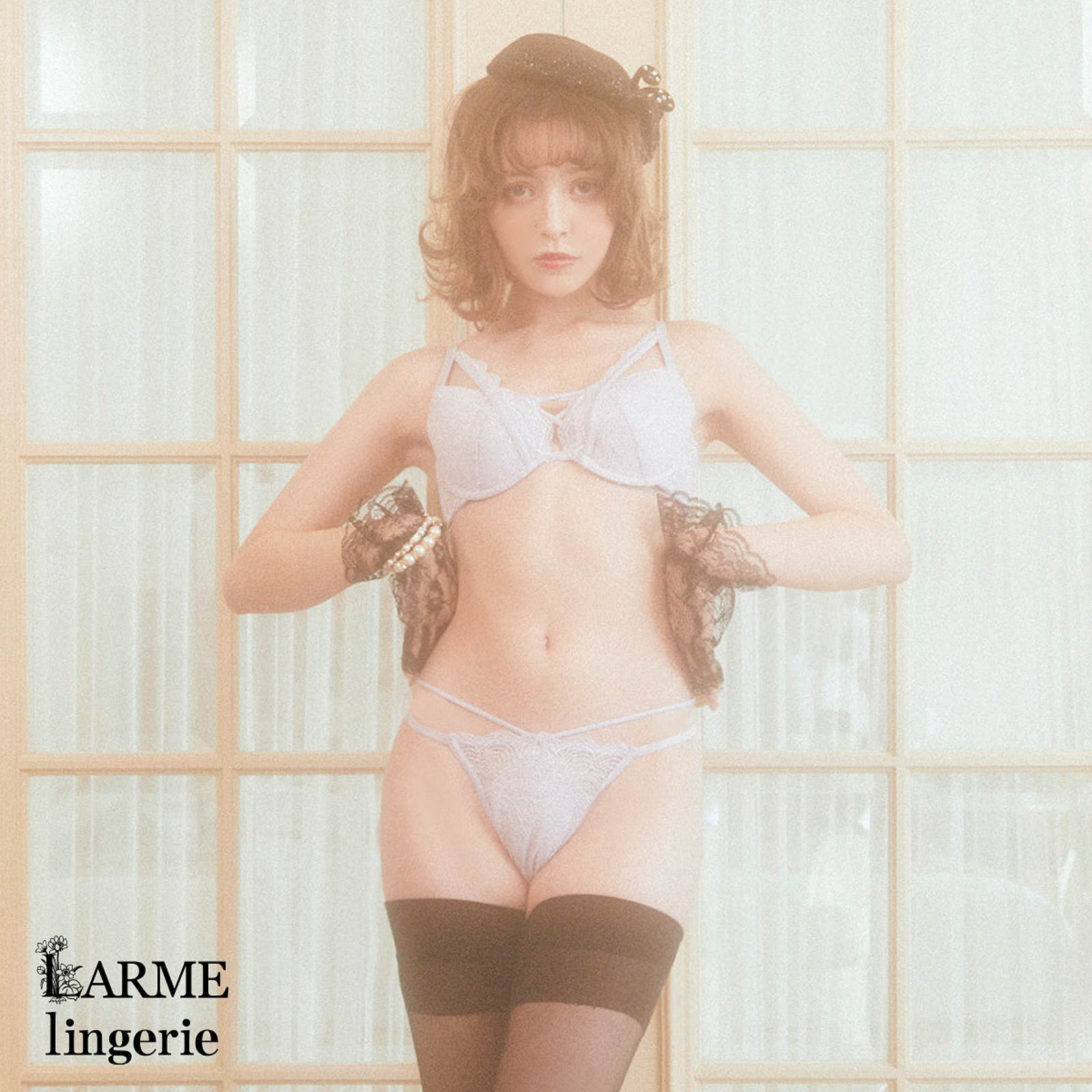 10/5再販!【LARME】Lace line Bra&Shorts/Purple レースラインブラ&ショーツ/パープル