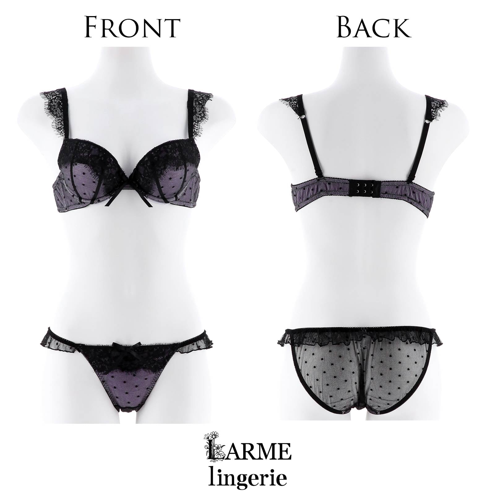 【LARME】Dot Flower lace Bra&Shorts/Purple ドットフラワーレースブラ&ショーツ/パープル
