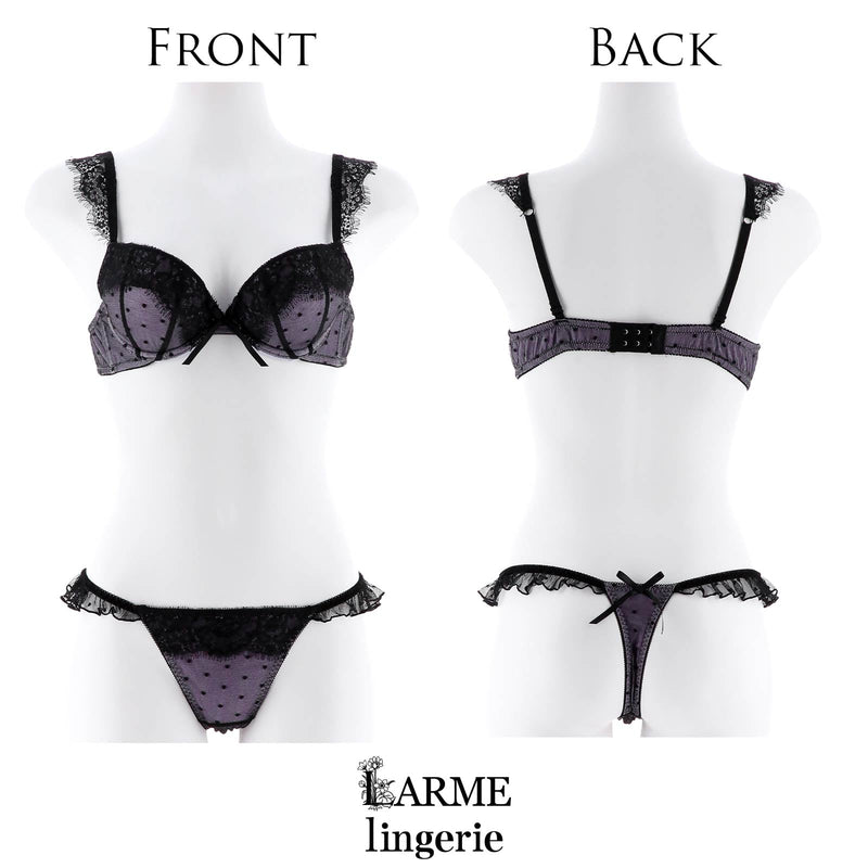 【LARME】Dot Flower lace Bra&T-back/Purple ドットフラワーレースブラ&Tバック/パープル