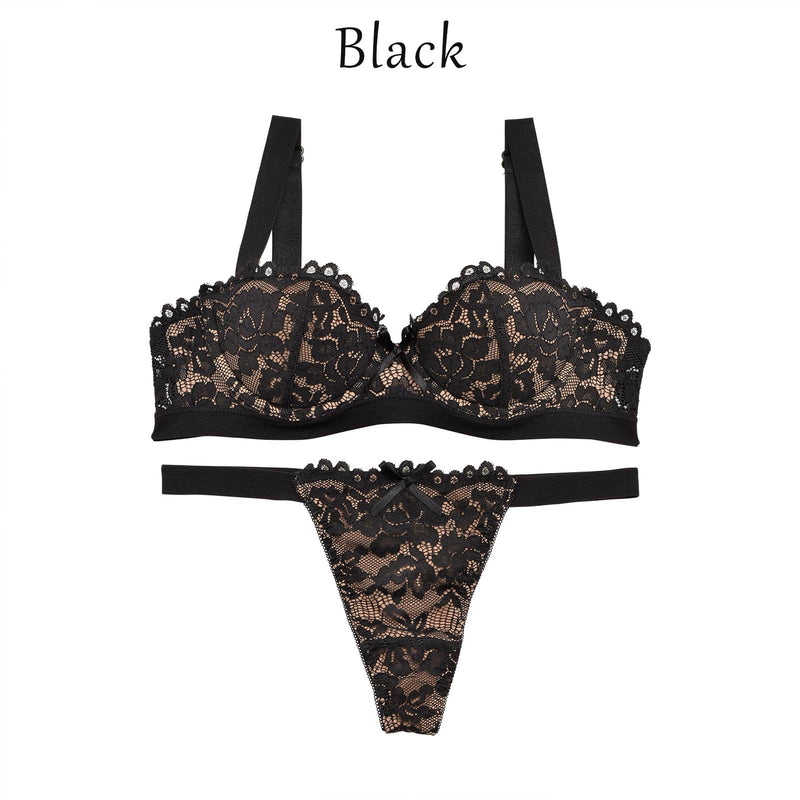 4/11新作!【Lunangelina】Nude Flower Lace Bra&T-back/Black