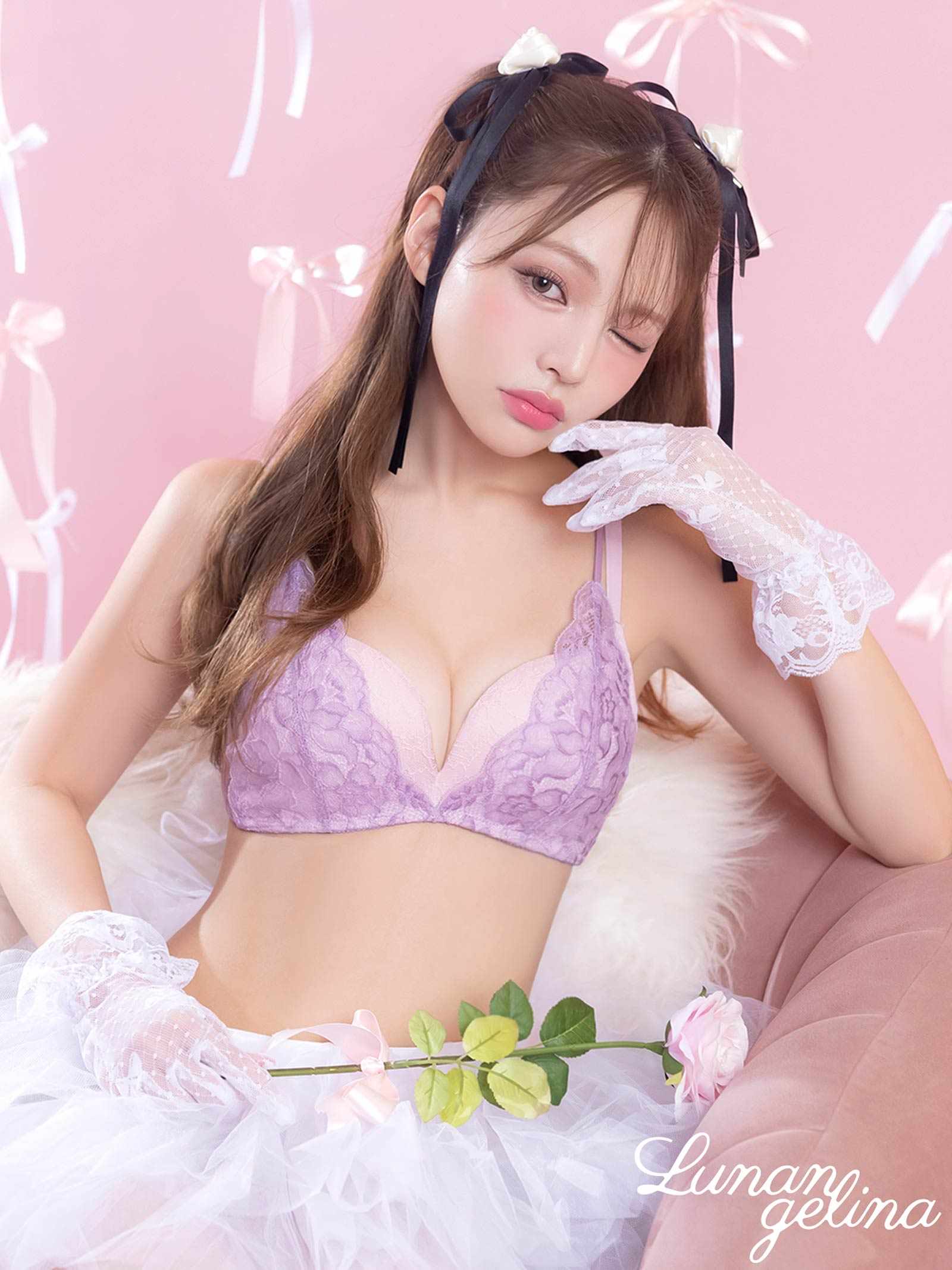 3/11新作!【吉木千沙都(ちぃぽぽ)プロデュース/lunangelina】Blossom Lacy Bra / Lavender